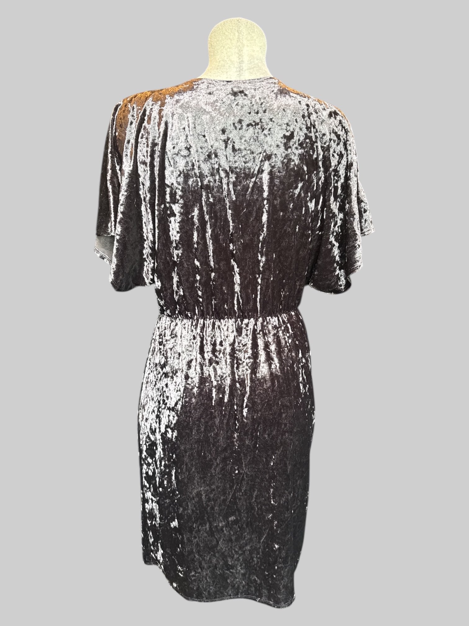 0X Grey crushed velvet faux wrap dress