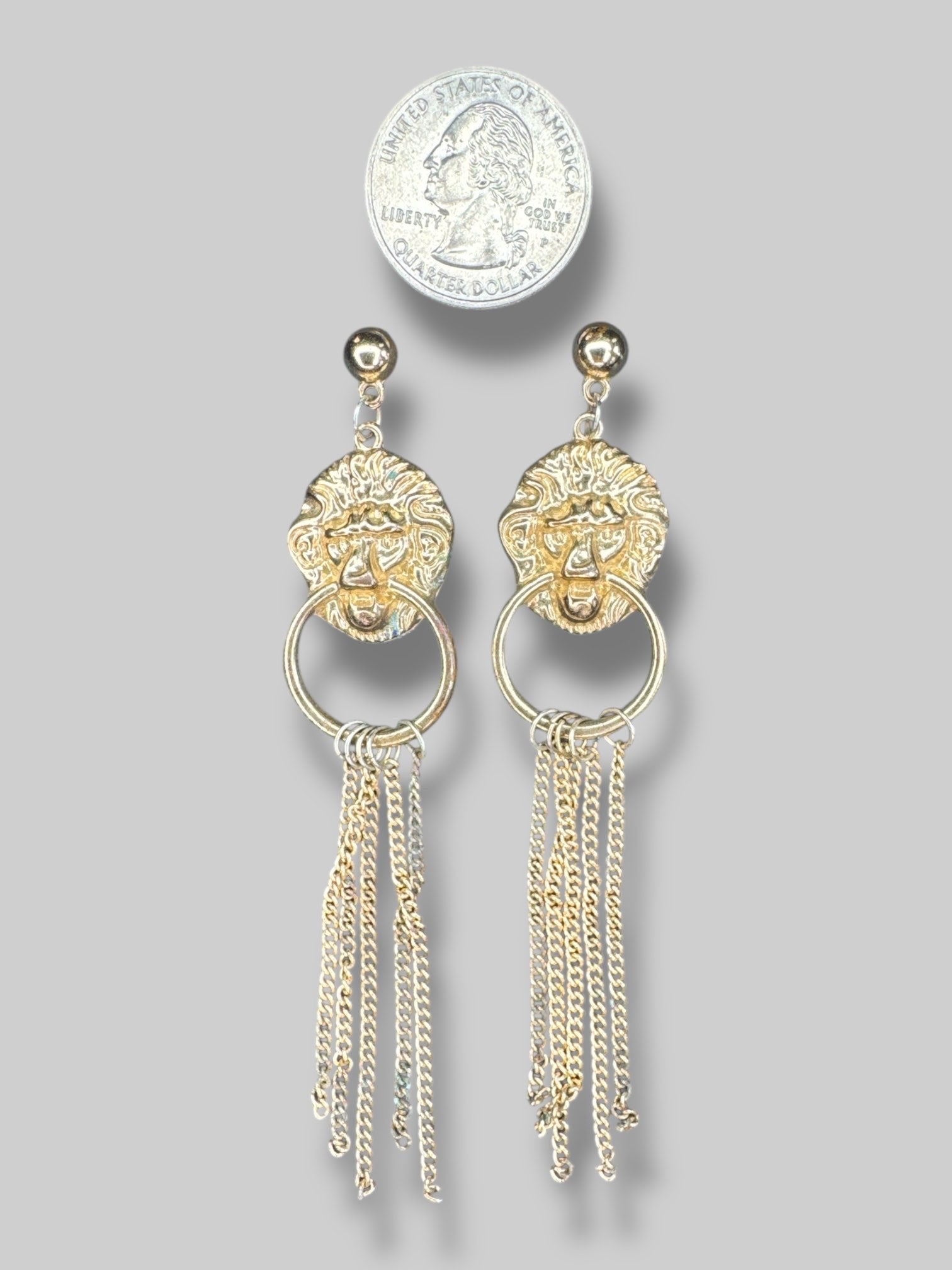 Gold color lion door knock earrings