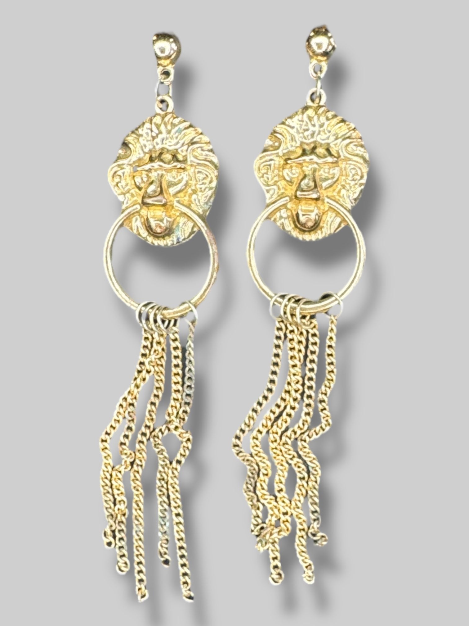 Gold color lion door knock earrings