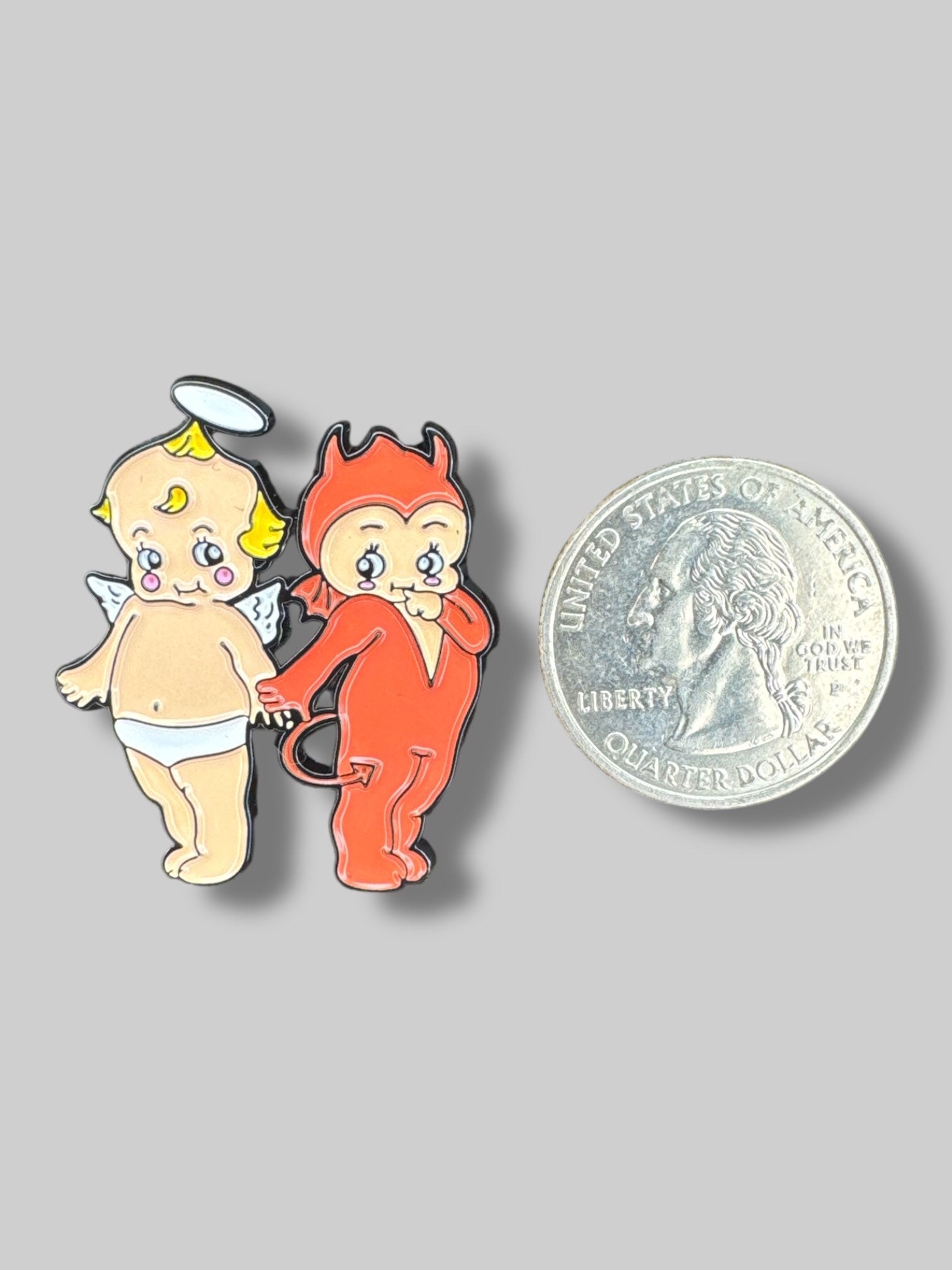 Angel and devil enamel pin