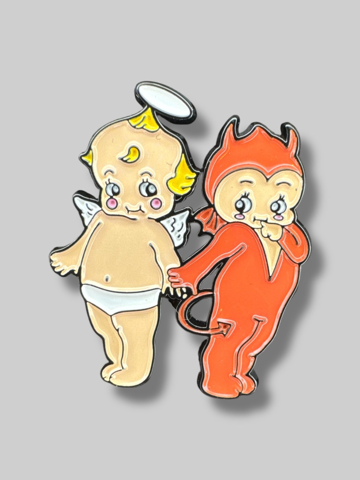 Angel and devil enamel pin