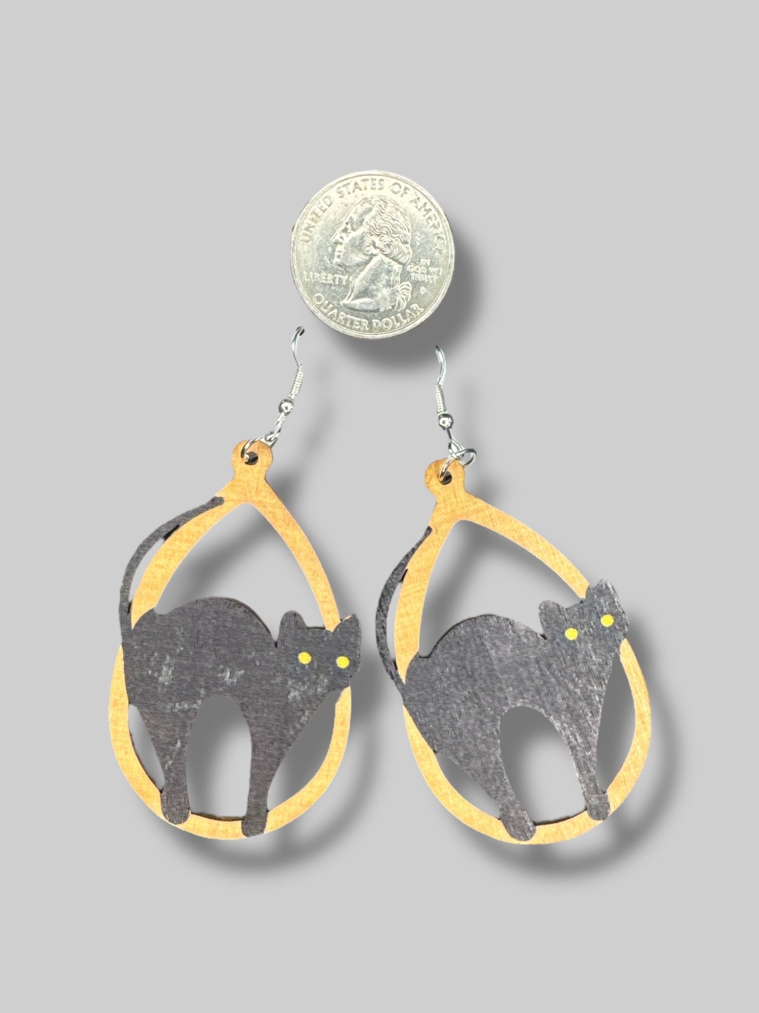 Wooden black cat earrings