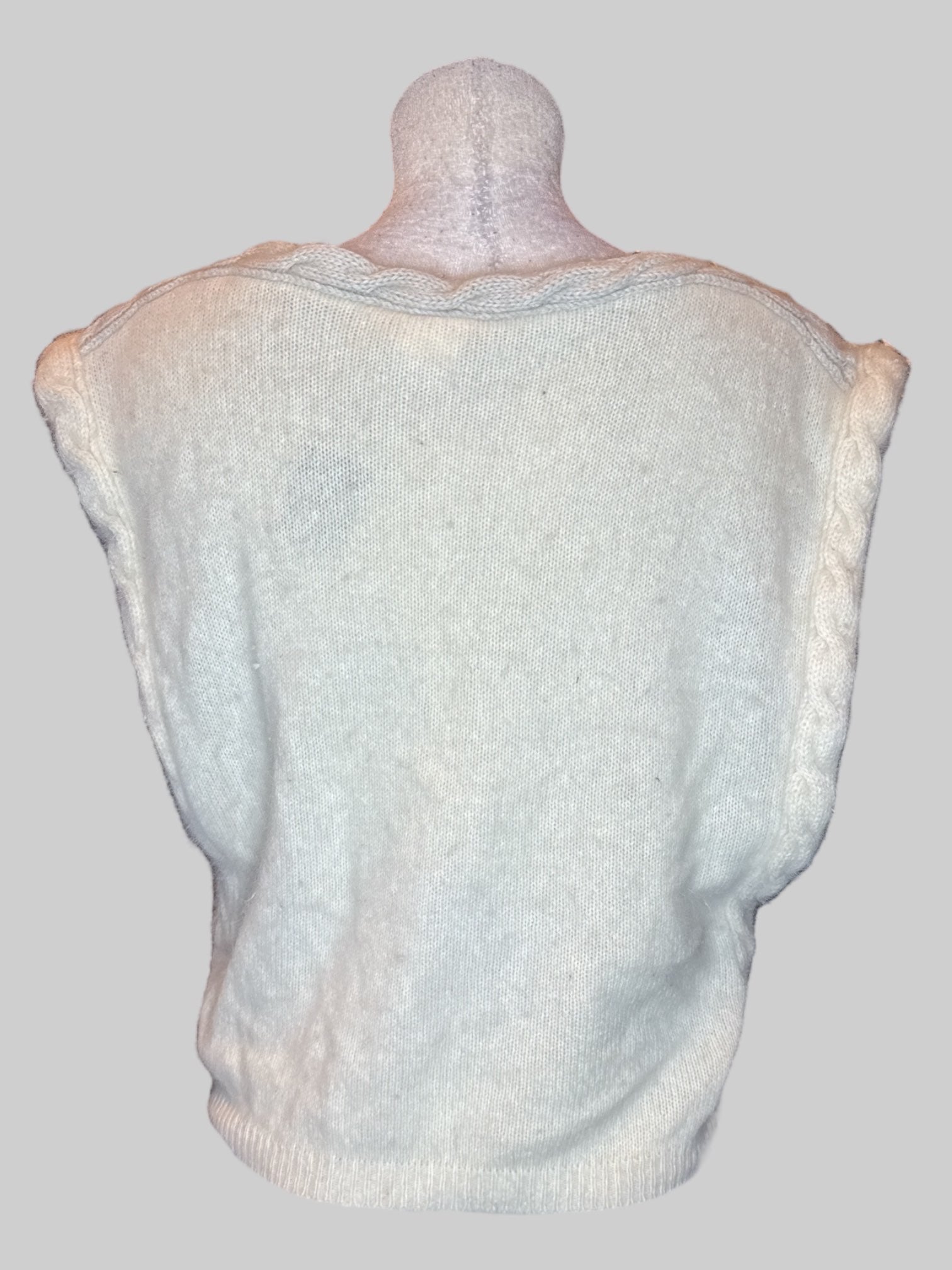 XL Vintage off white fuzzy knit sweater with grey sides