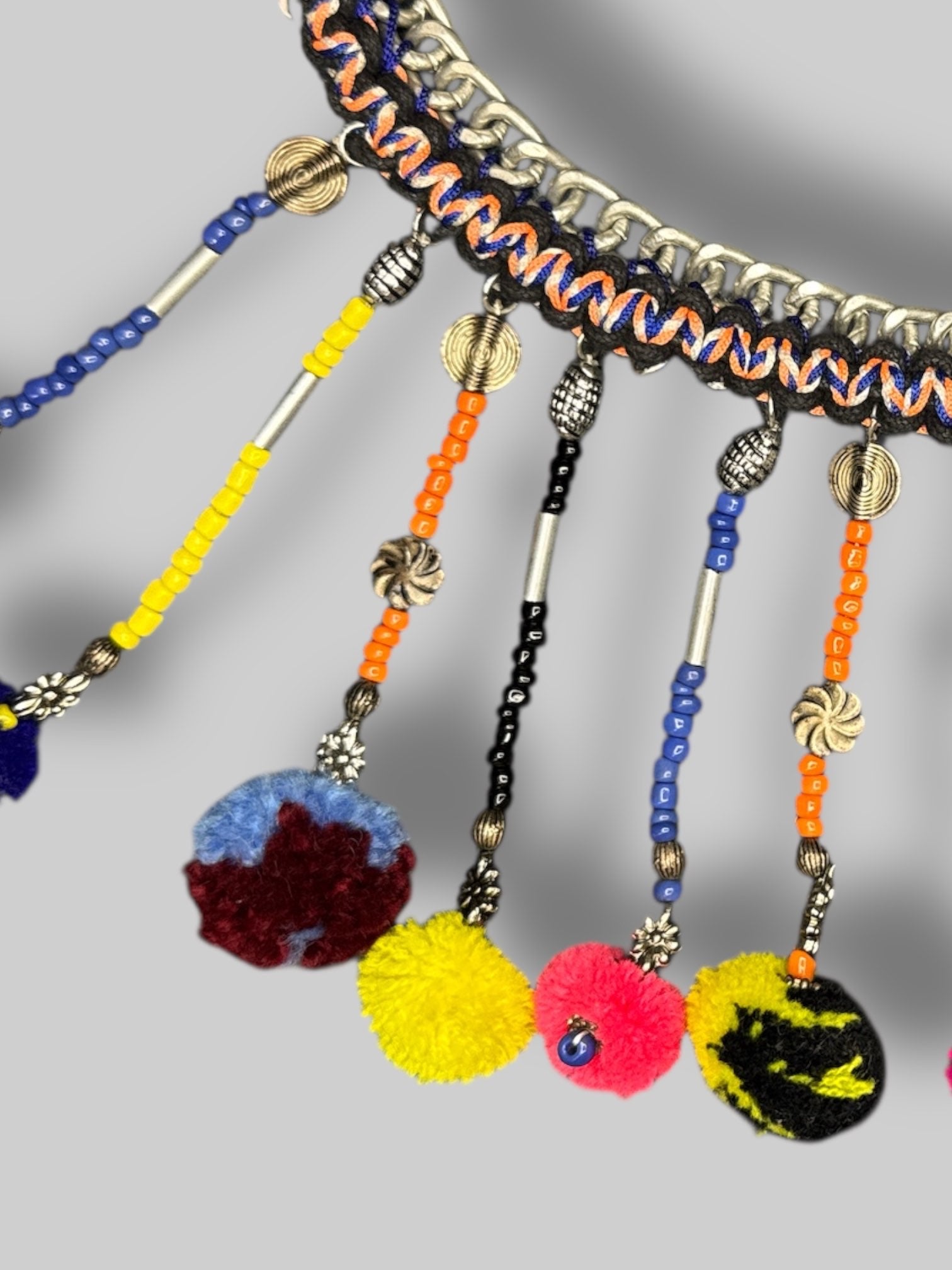Big multicolor beaded Pom Pom necklace