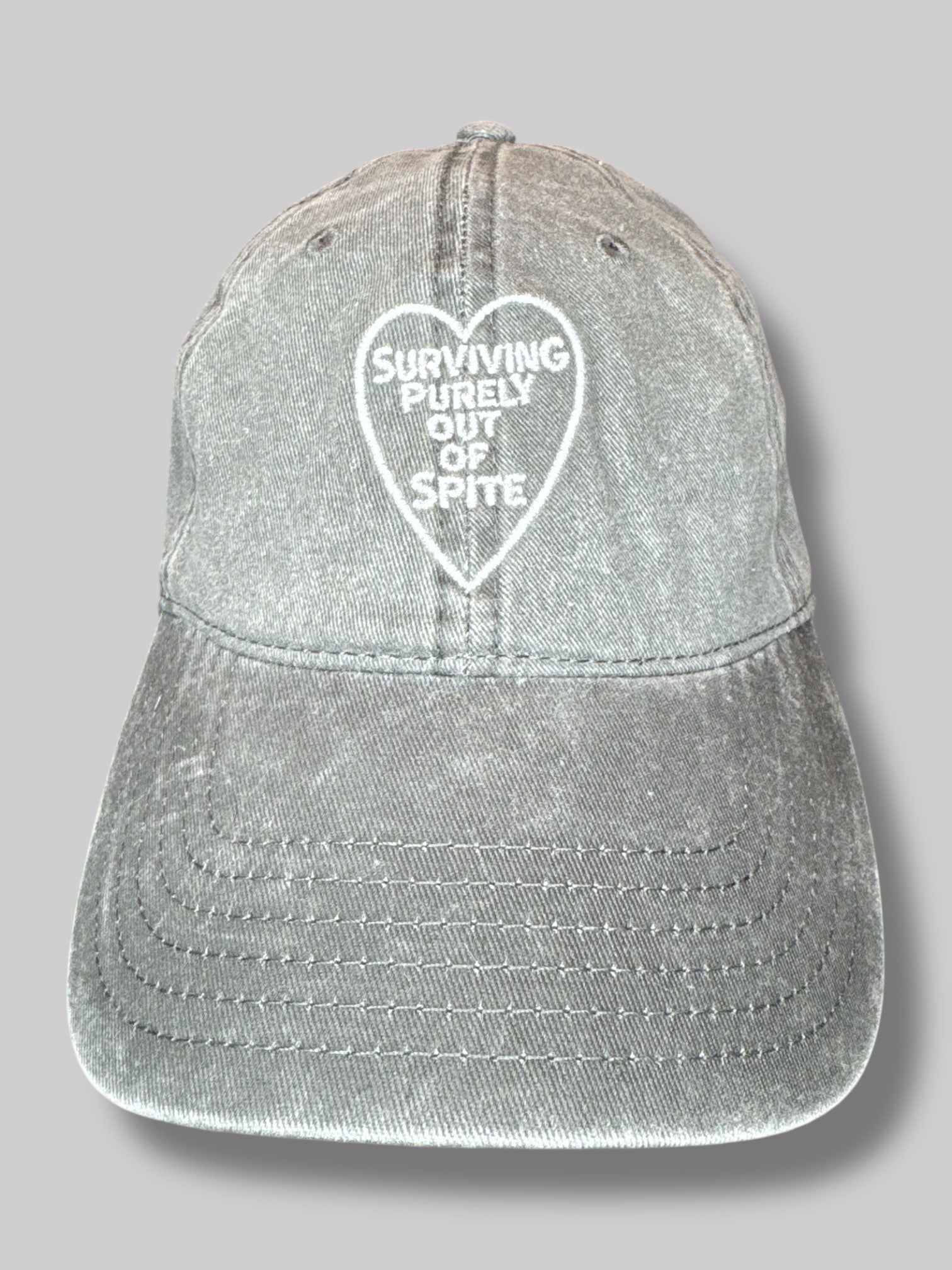 Acid wash gray surviving purely out of spite baseball cap