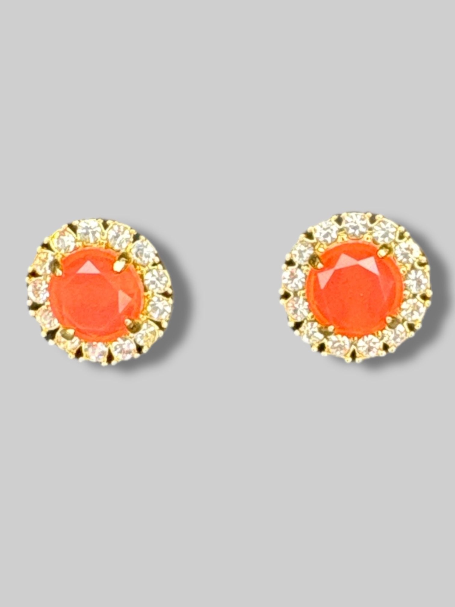 Silver and gold tone with pinkish orange middle stud earrings