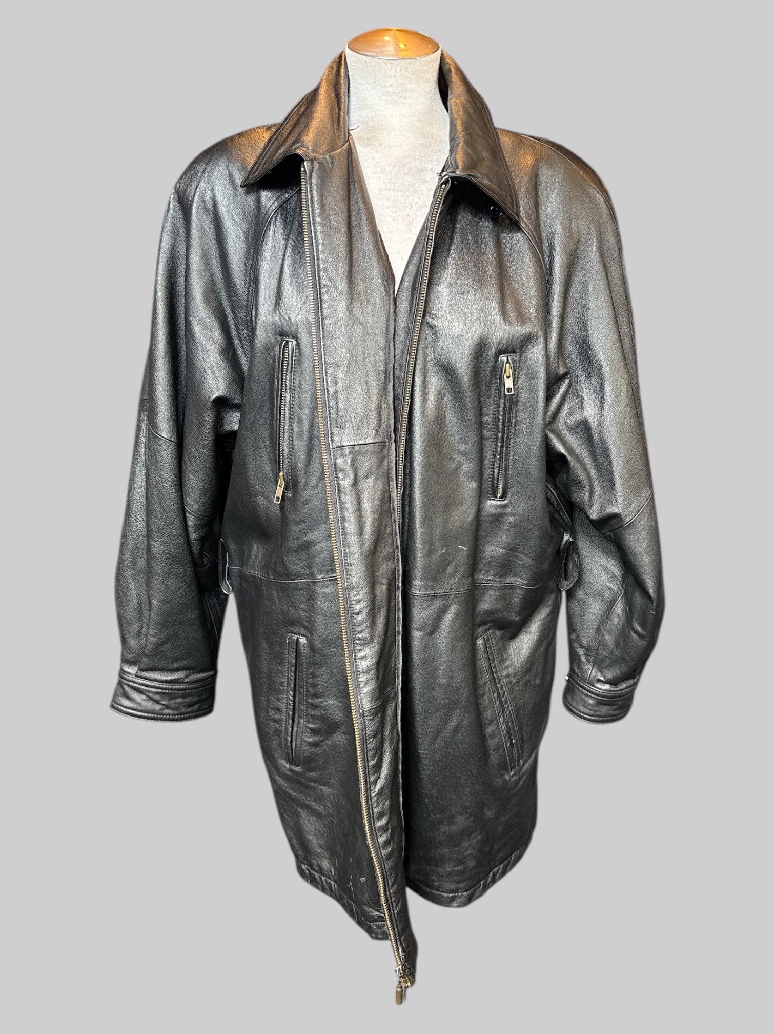 1X vintage leather black coat