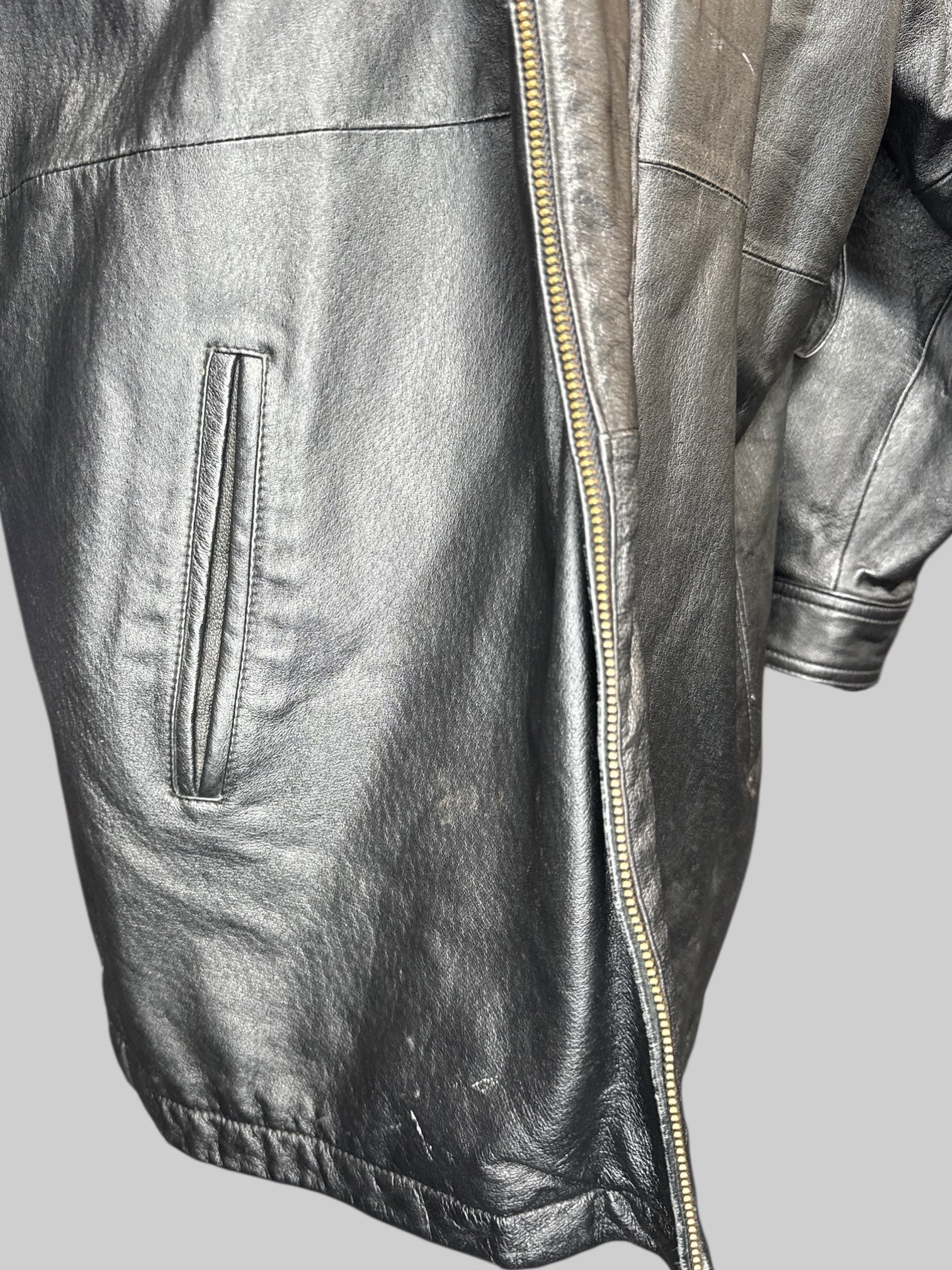1X vintage leather black coat