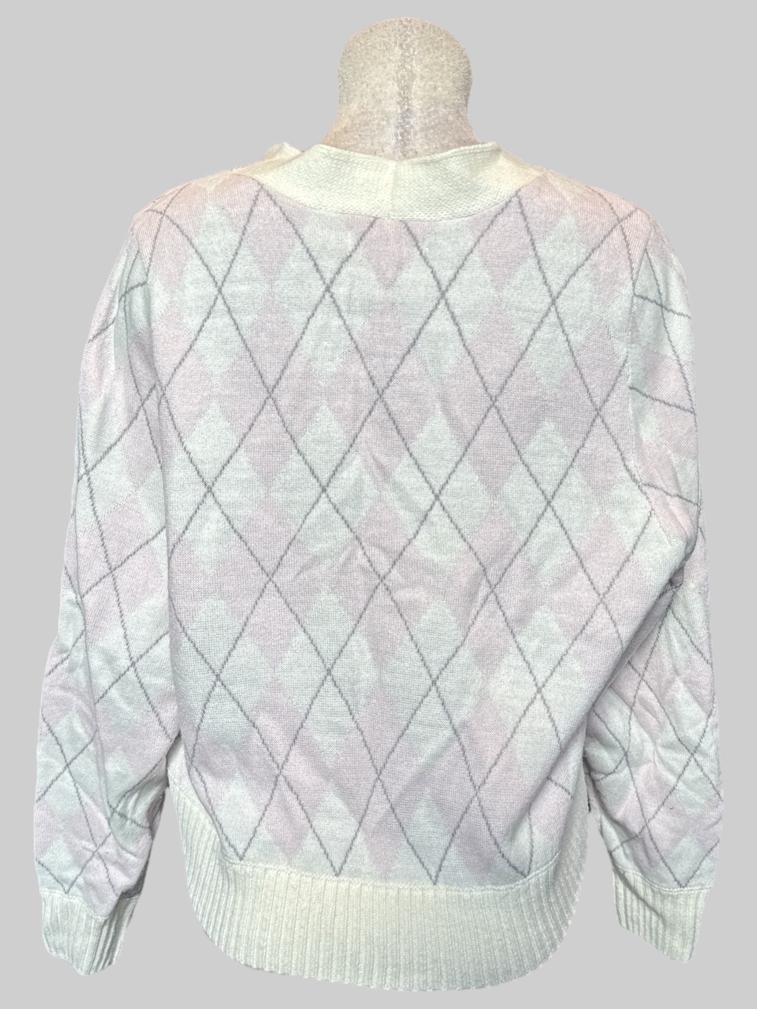 1X white, gray, and pink button up cardigan