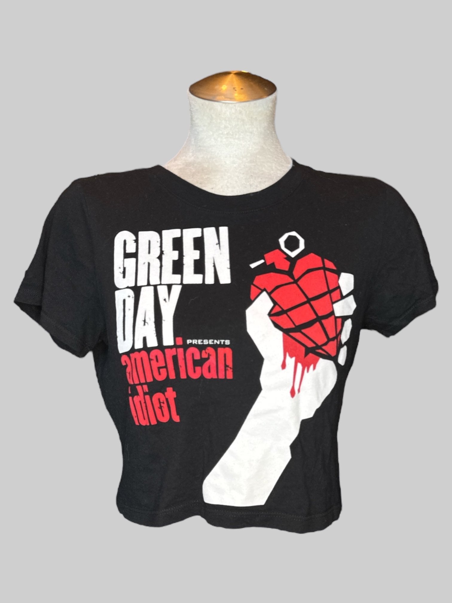 M Black Green Day crop top