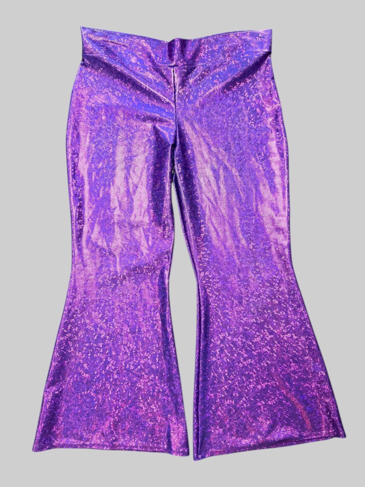 L Handmade purple metallic shimmer wide leg pants
