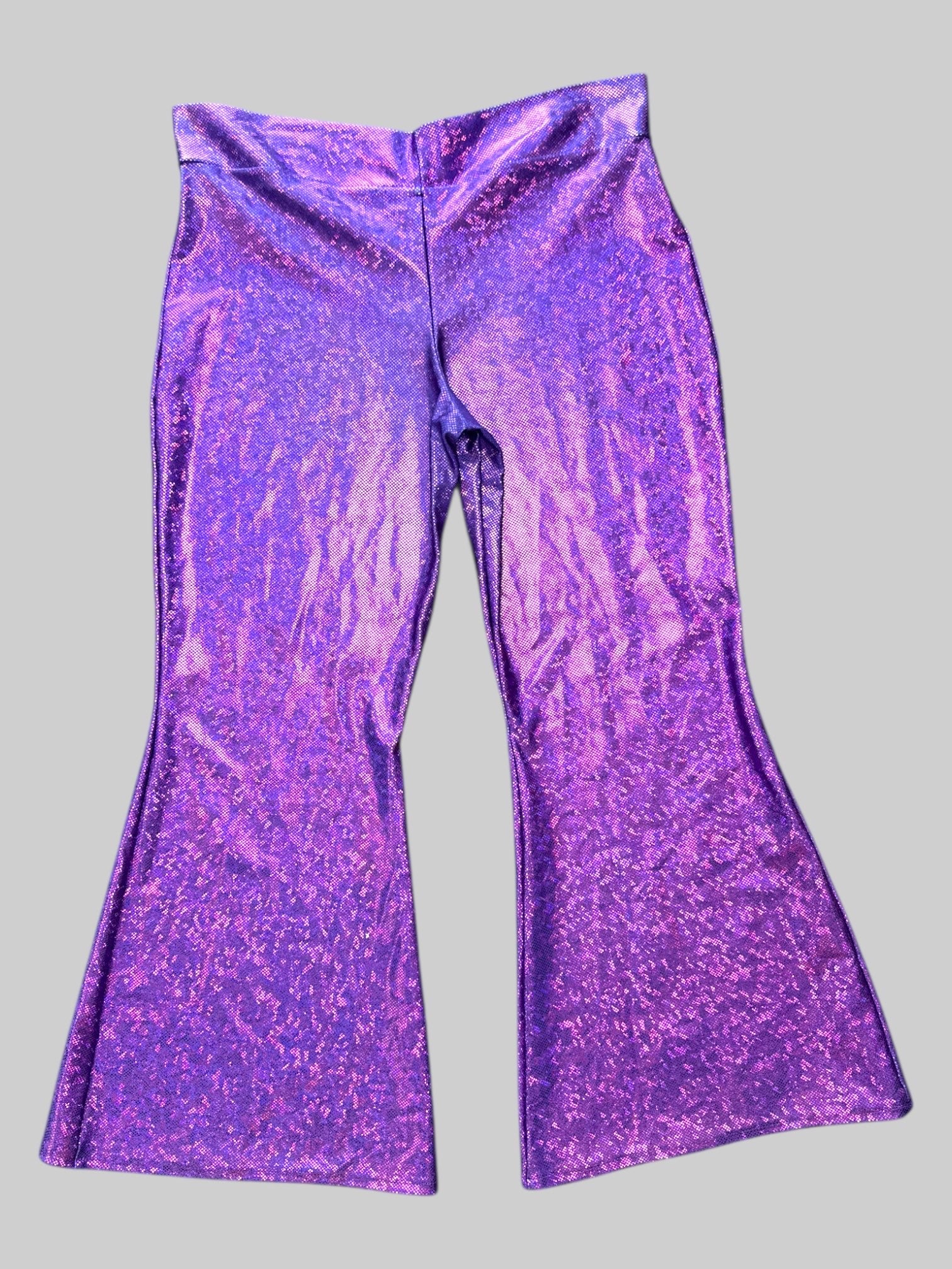 L Handmade purple metallic shimmer wide leg pants