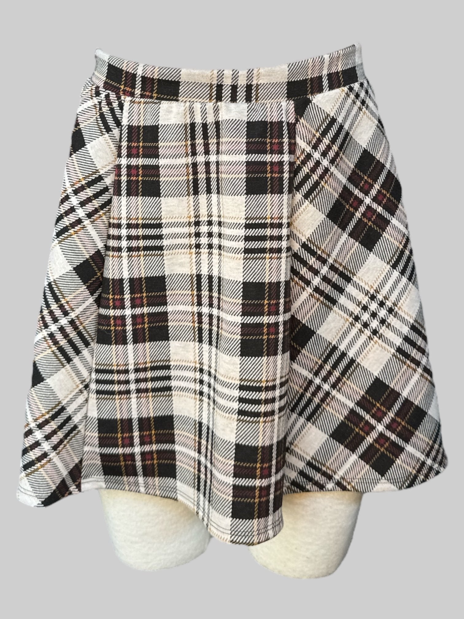 M Black, red, yellow, and white plaid skater skirt with elastic waistband