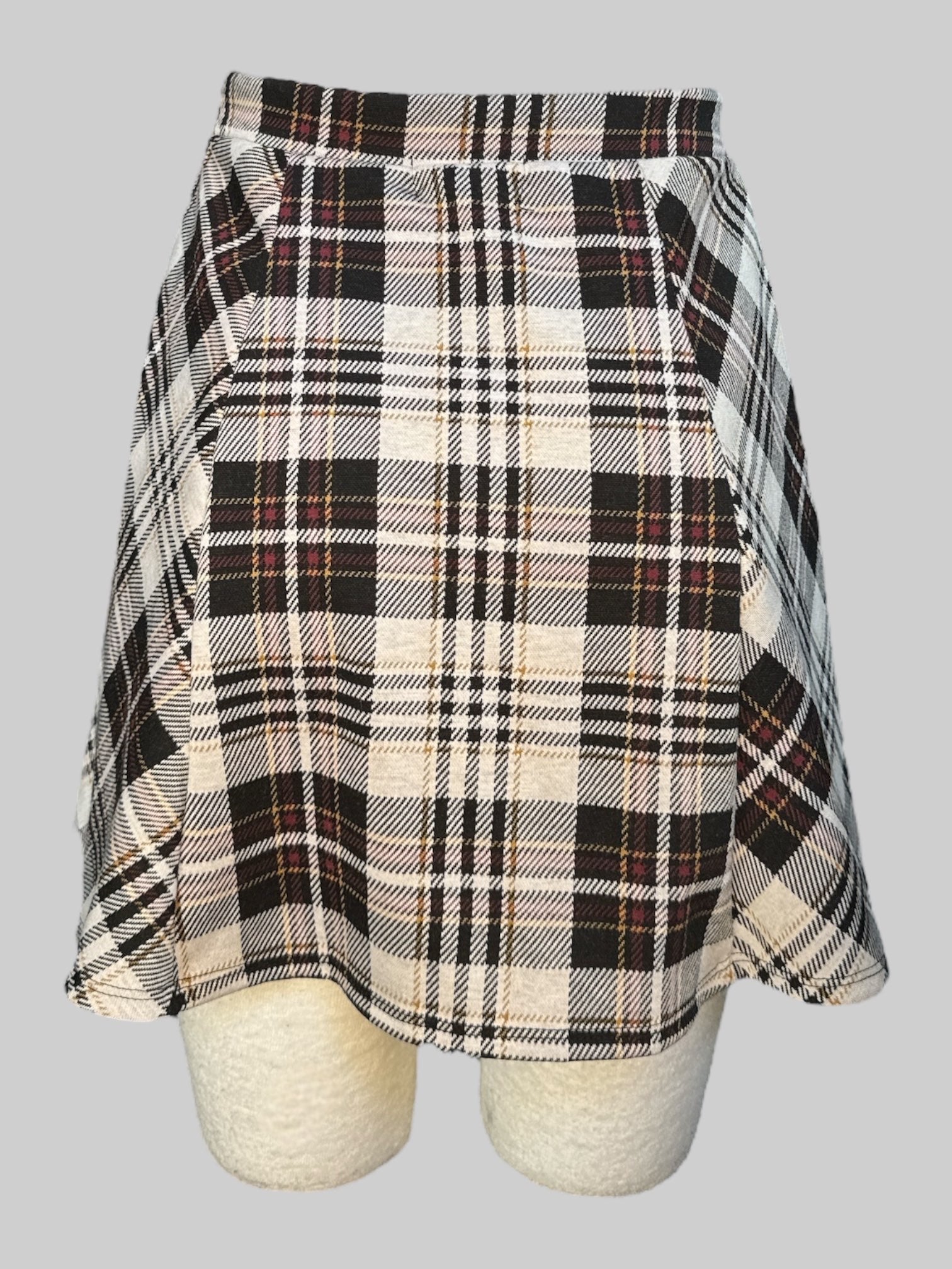M Black, red, yellow, and white plaid skater skirt with elastic waistband