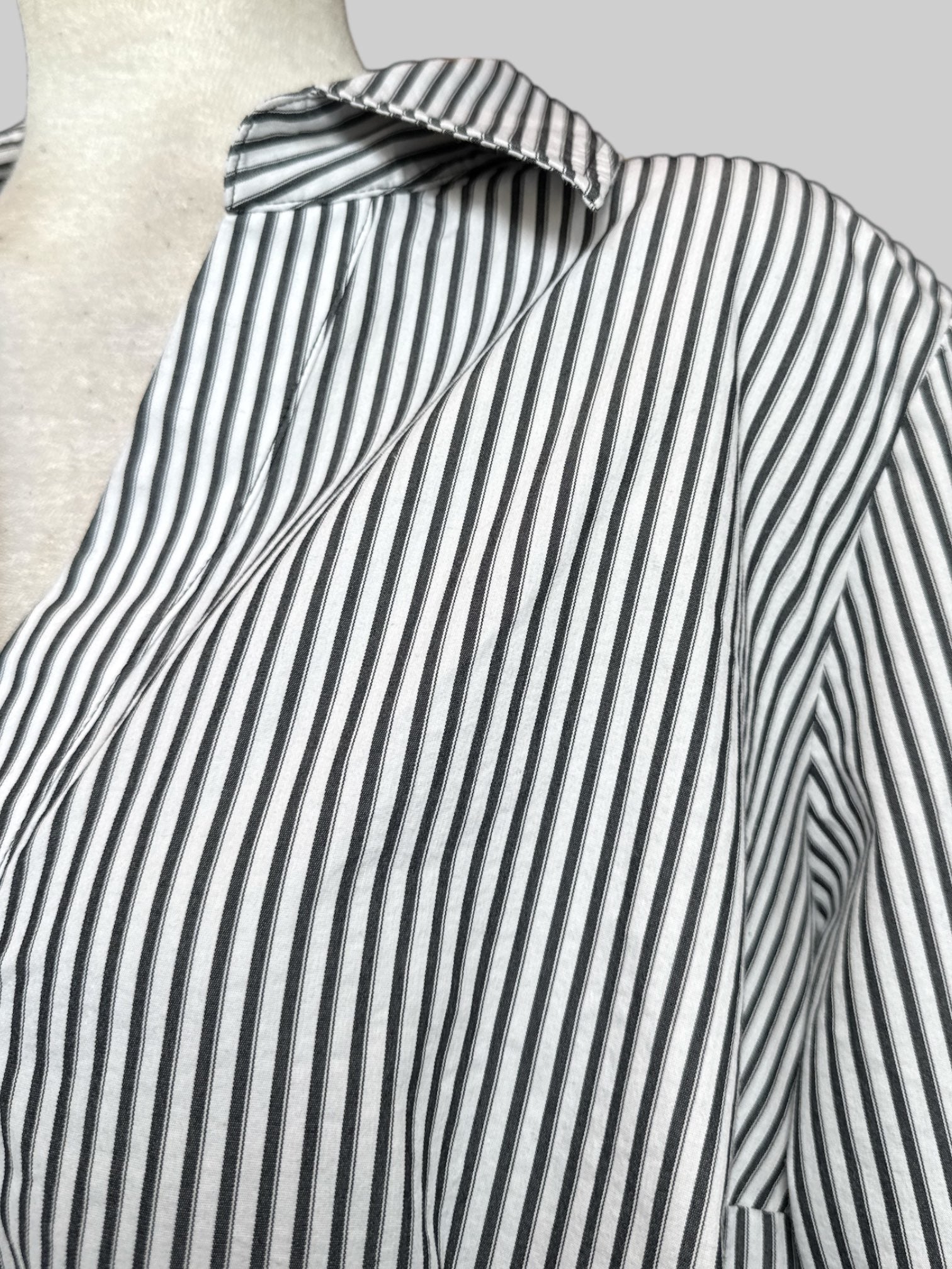 2X White and black striped button up top