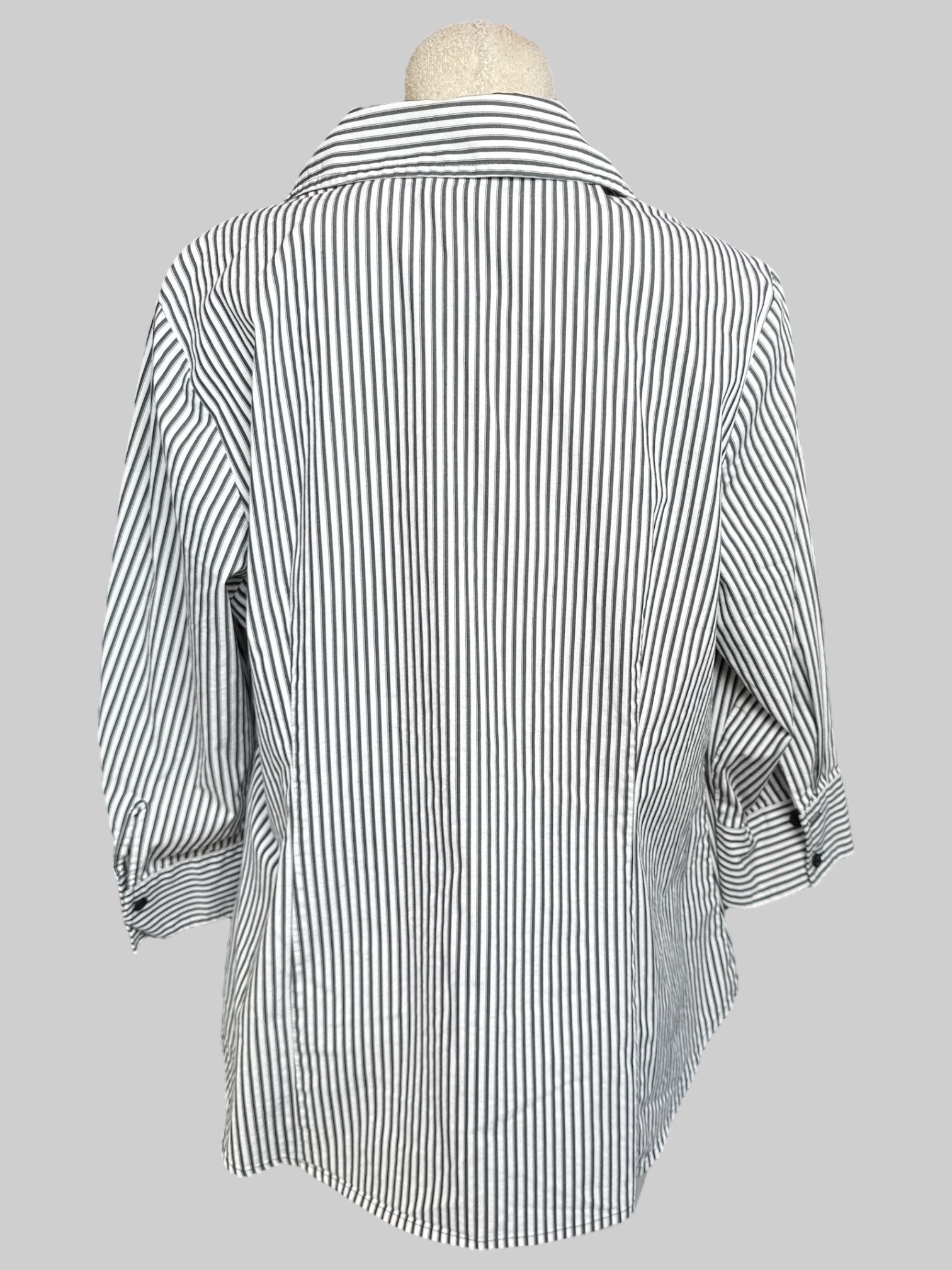 2X White and black striped button up top