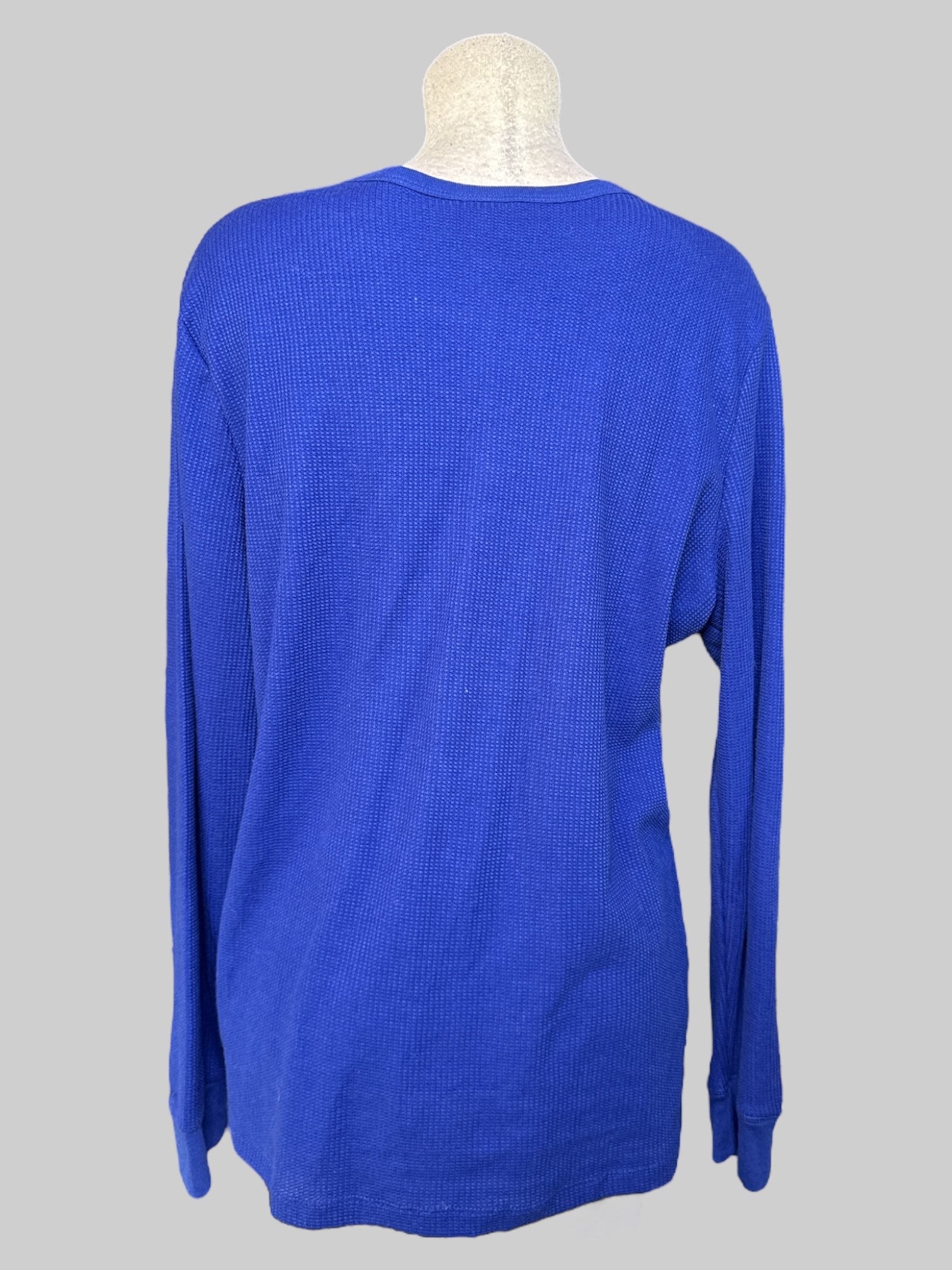 3X Blue long sleeve waffle knit shirt with white faux cami