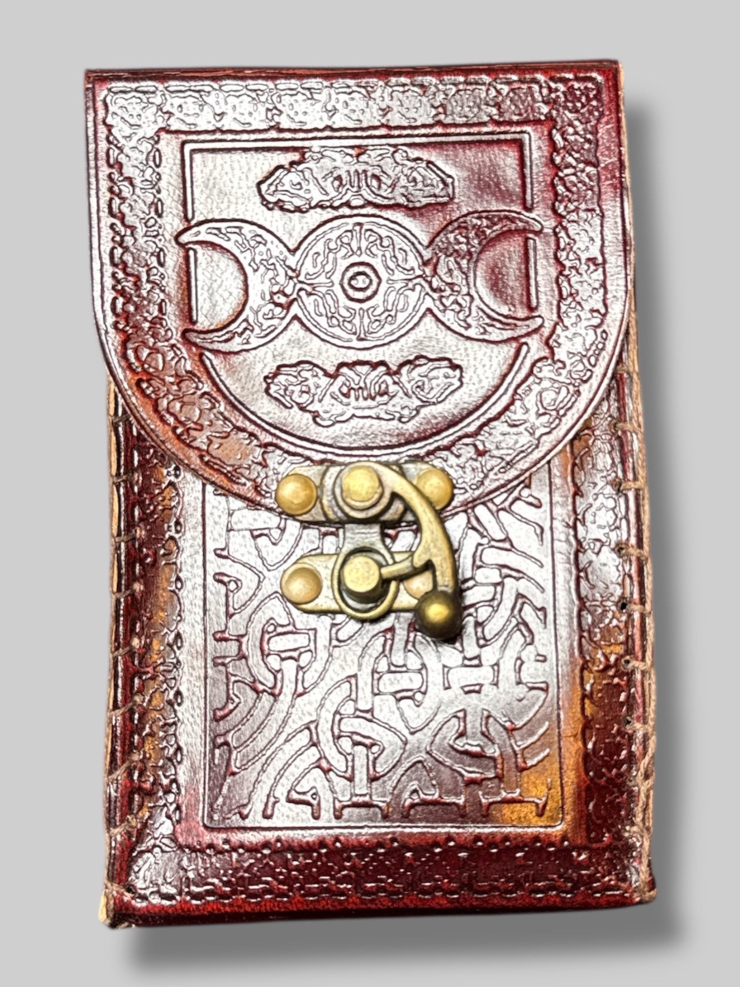 Genuine leather tarot pouch with carvings