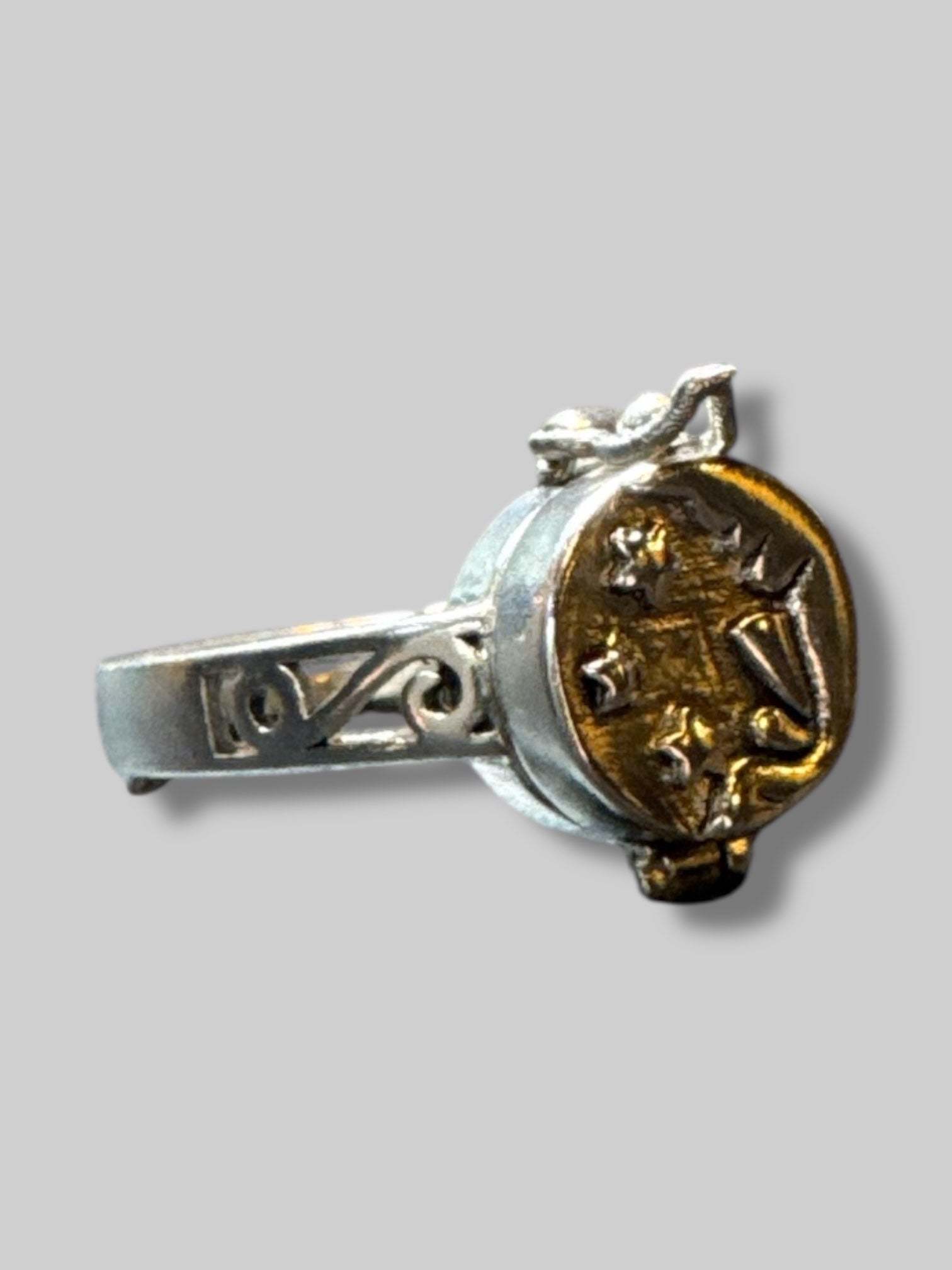 Adjustable silver tone poison ring
