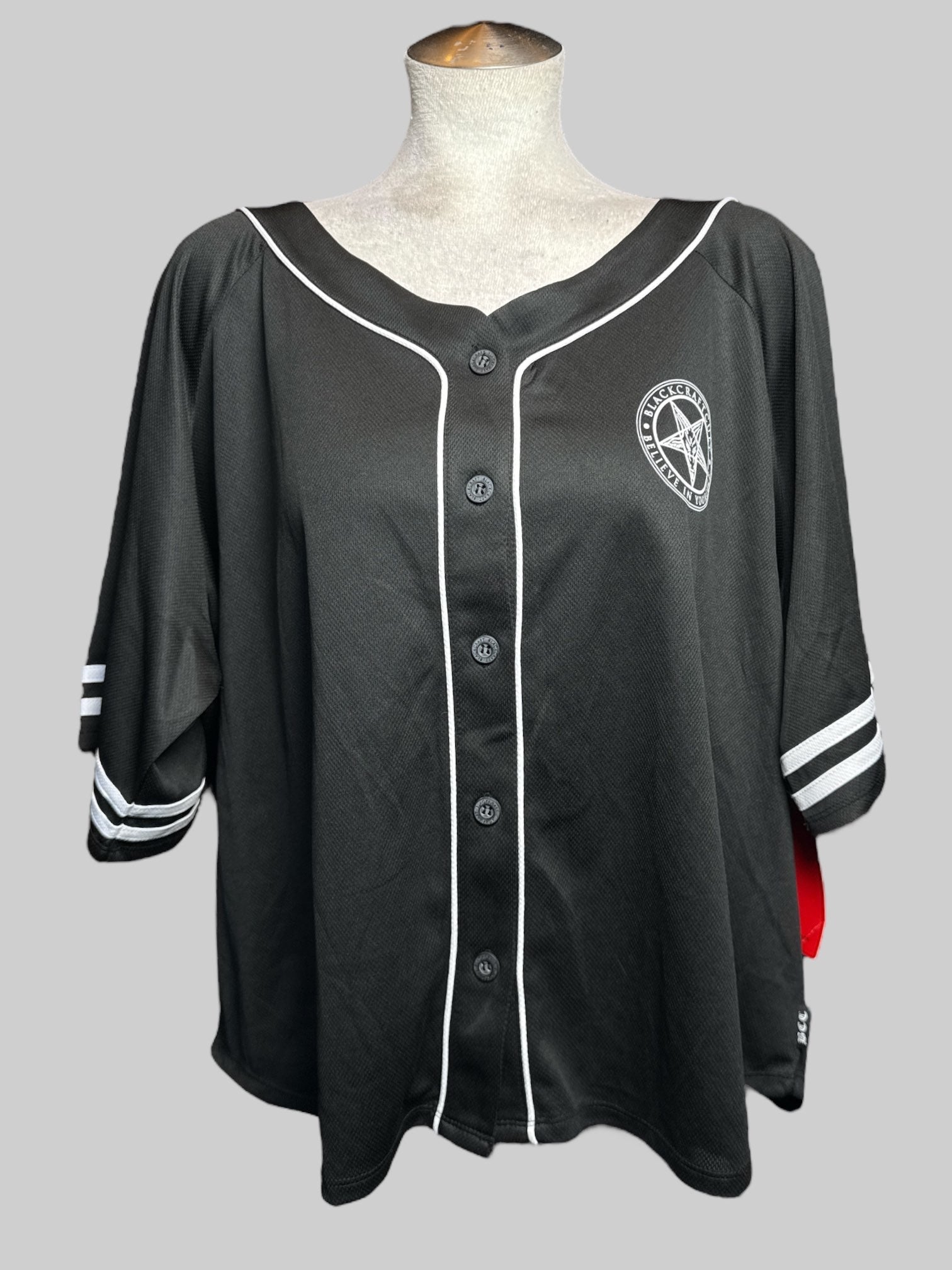 3X NWT Black craft black jersey top with buttons and white lettering