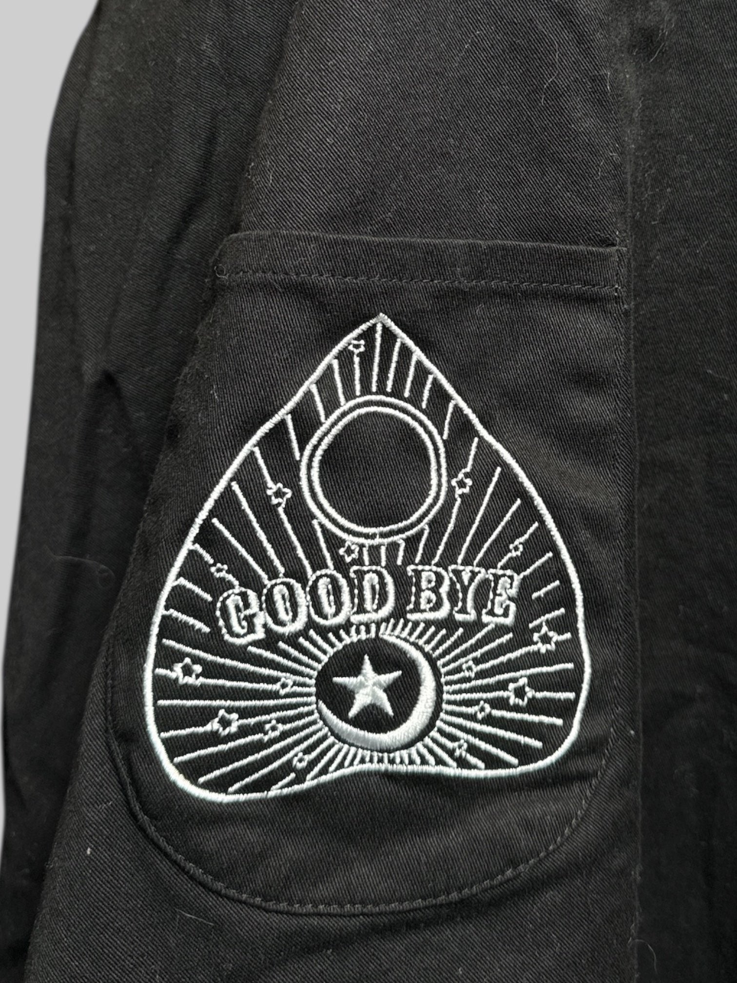 XL black overall skirt with Ouija embroidery