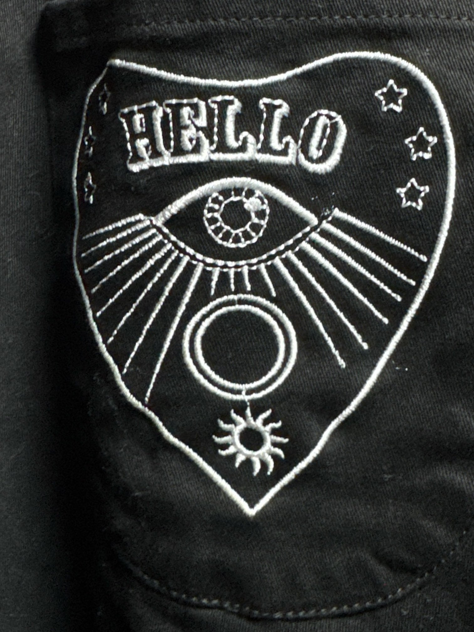 XL black overall skirt with Ouija embroidery