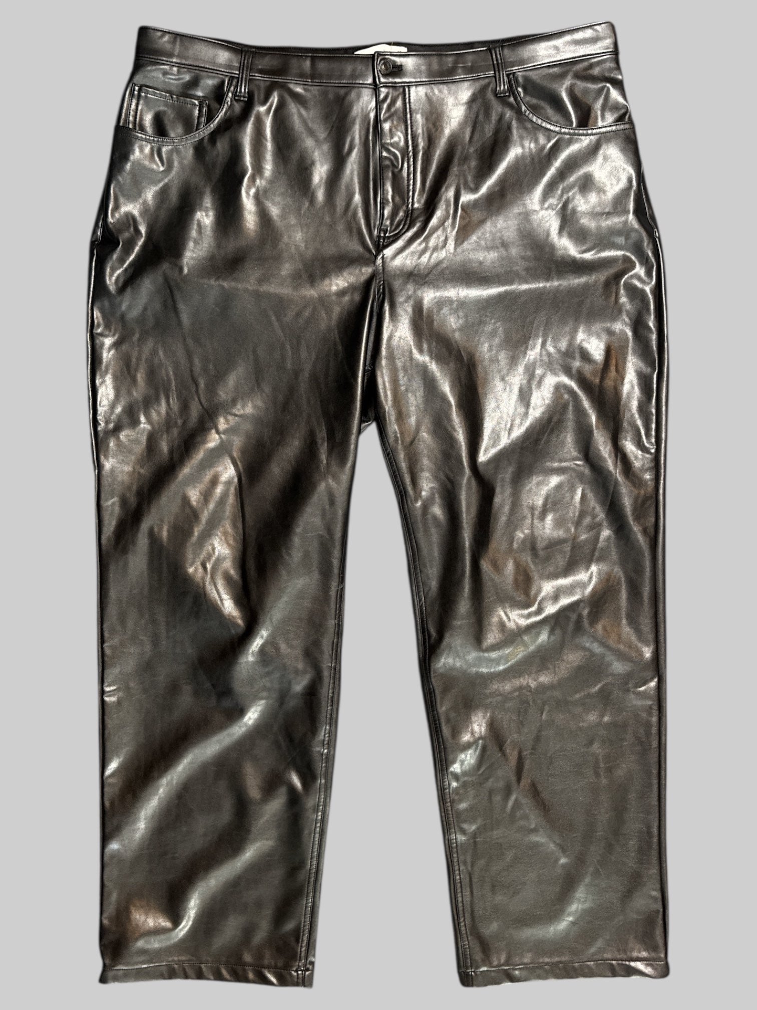 2X black pleather 90’s relaxed jean ultra high rise pants