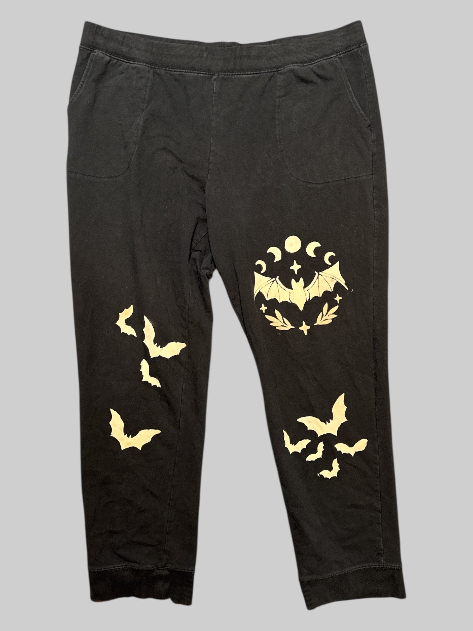 0X black sweatpants with hand painted bats