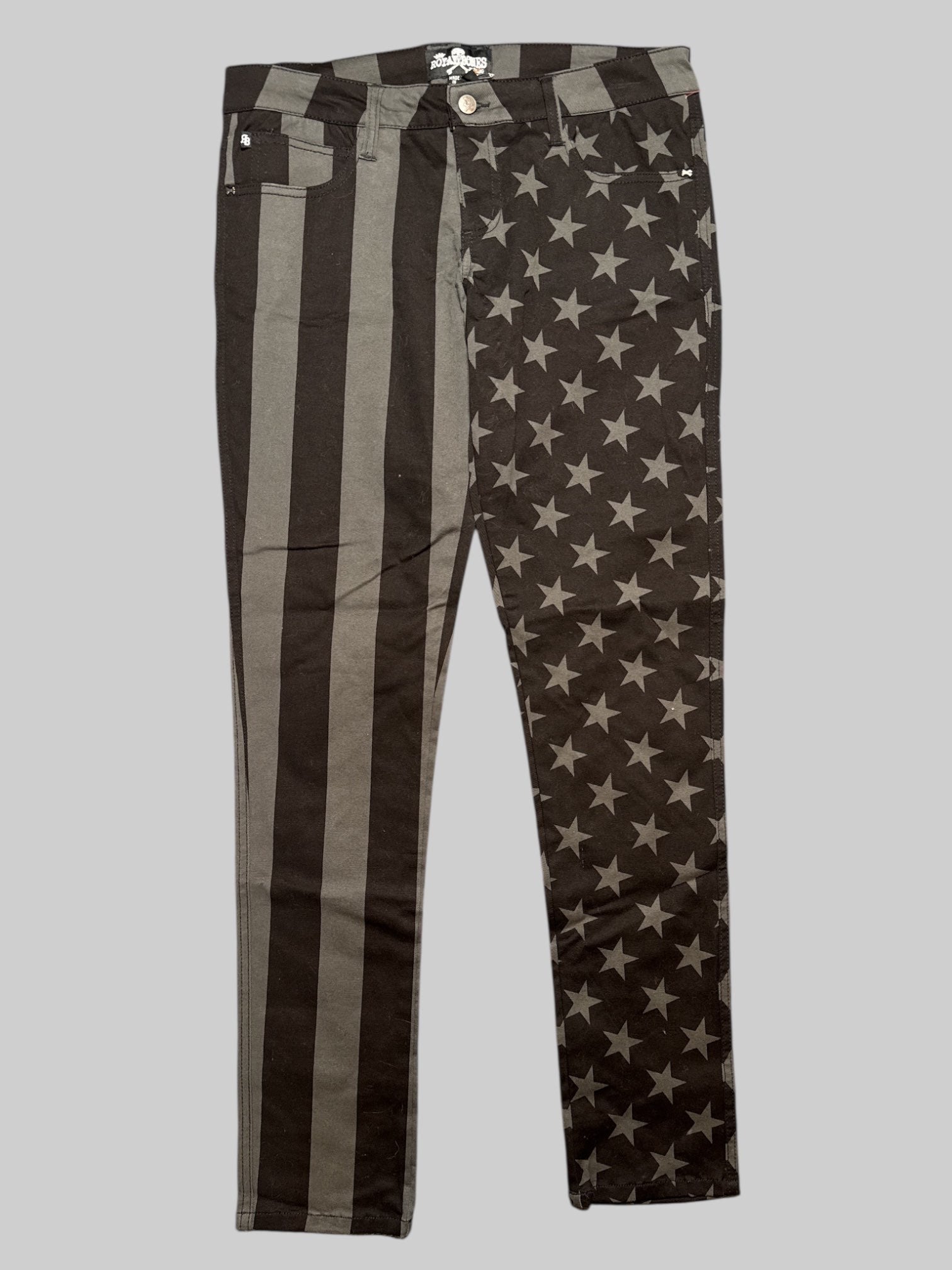 L NWT black and gray striped and star pattern pants