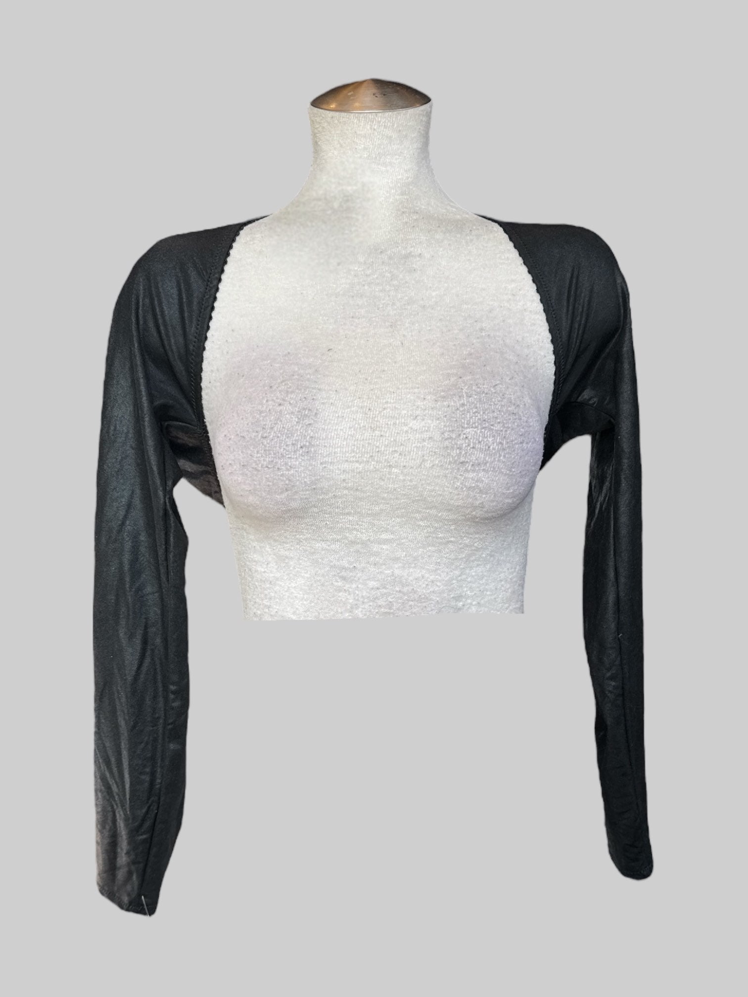 L NWT black long sleeve shrug with scalloped hem