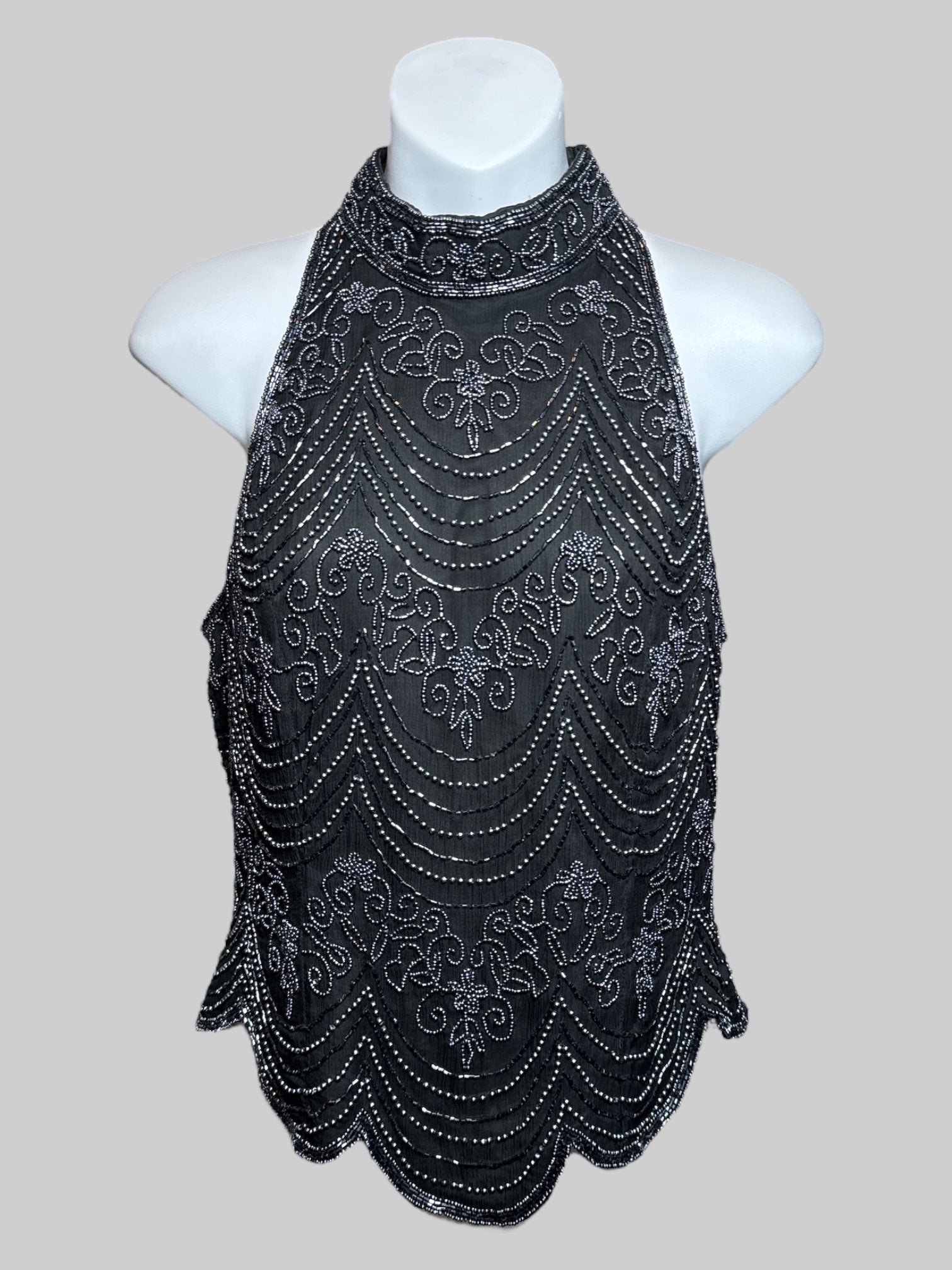 M vintage black beautiful beaded top with clasps and zipper