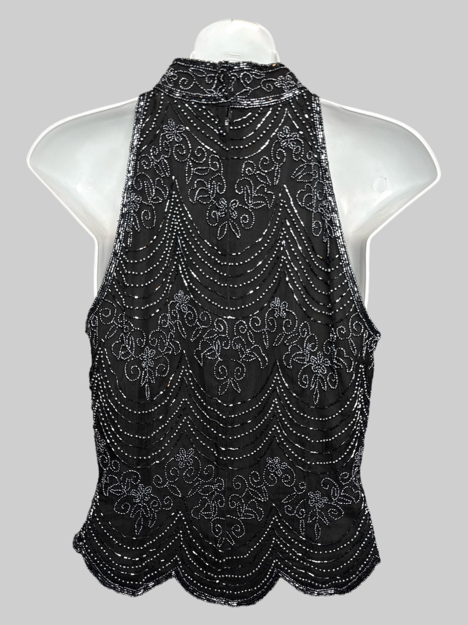 M vintage black beautiful beaded top with clasps and zipper