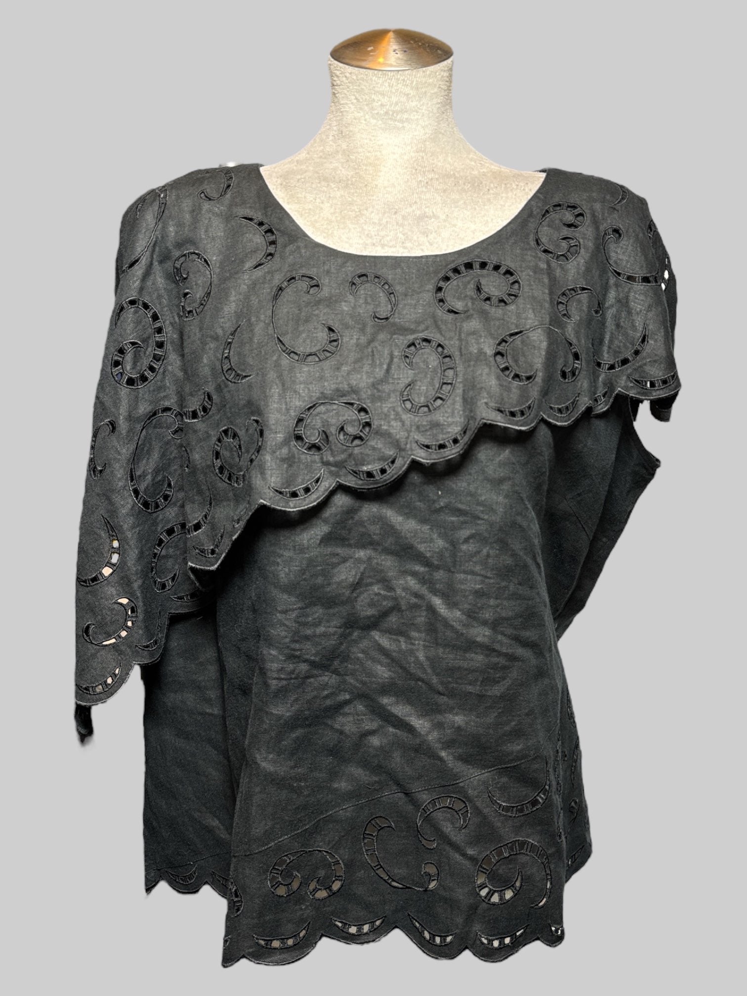1X black vintage blouse with layering and  cutouts