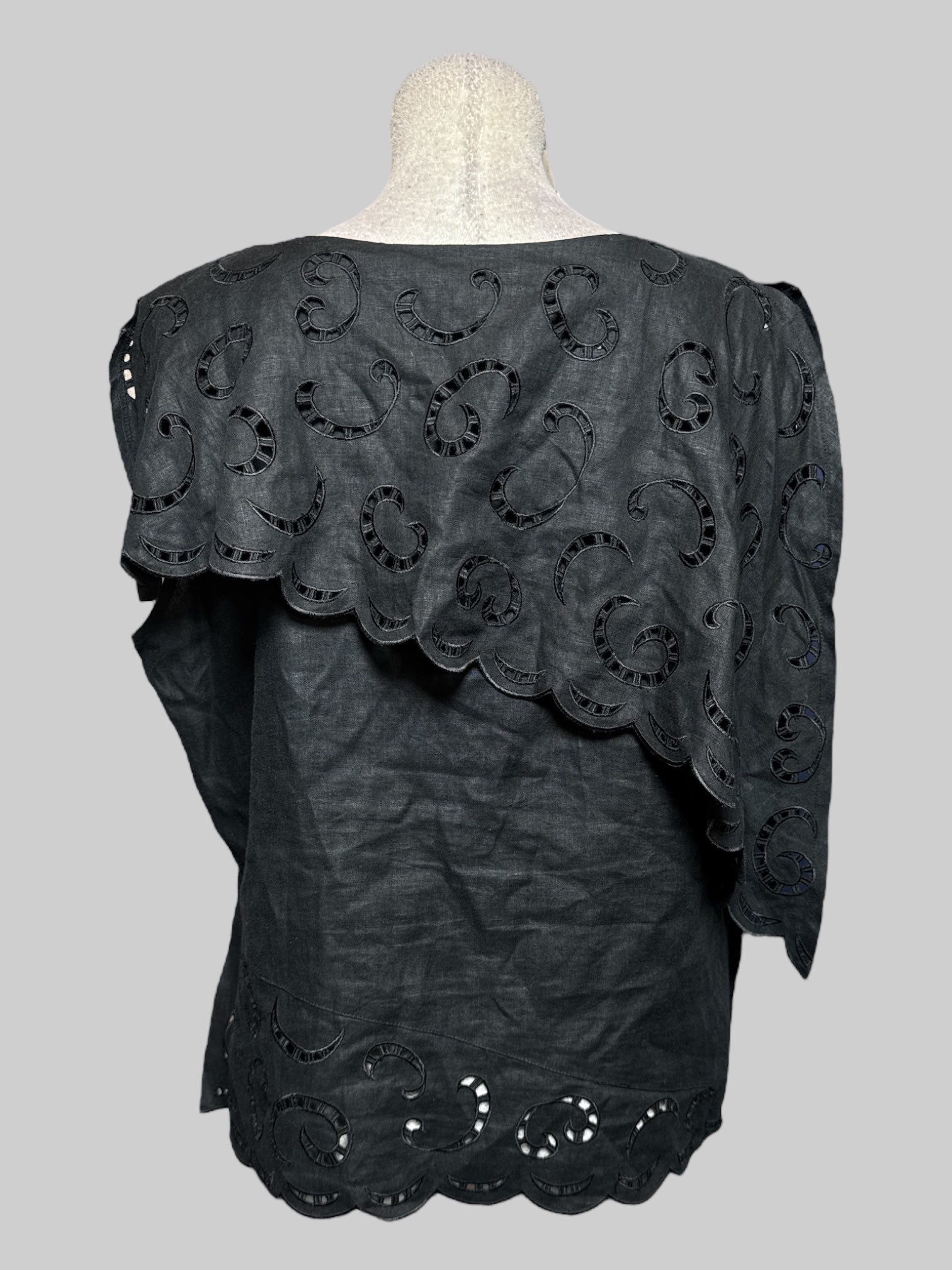 1X black vintage blouse with layering and  cutouts