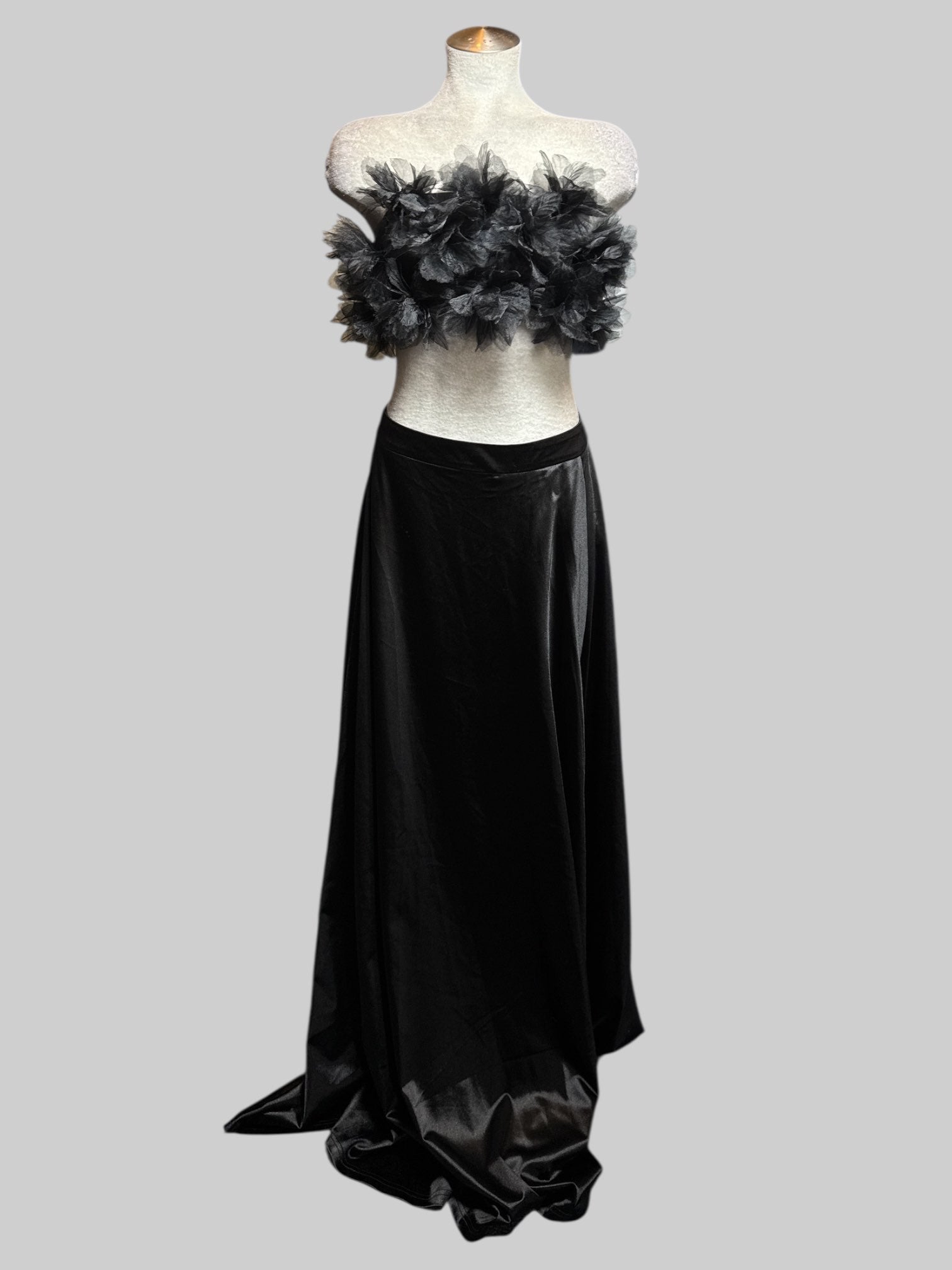 S NWT black maxi dress with stomach cut outs and flower chest