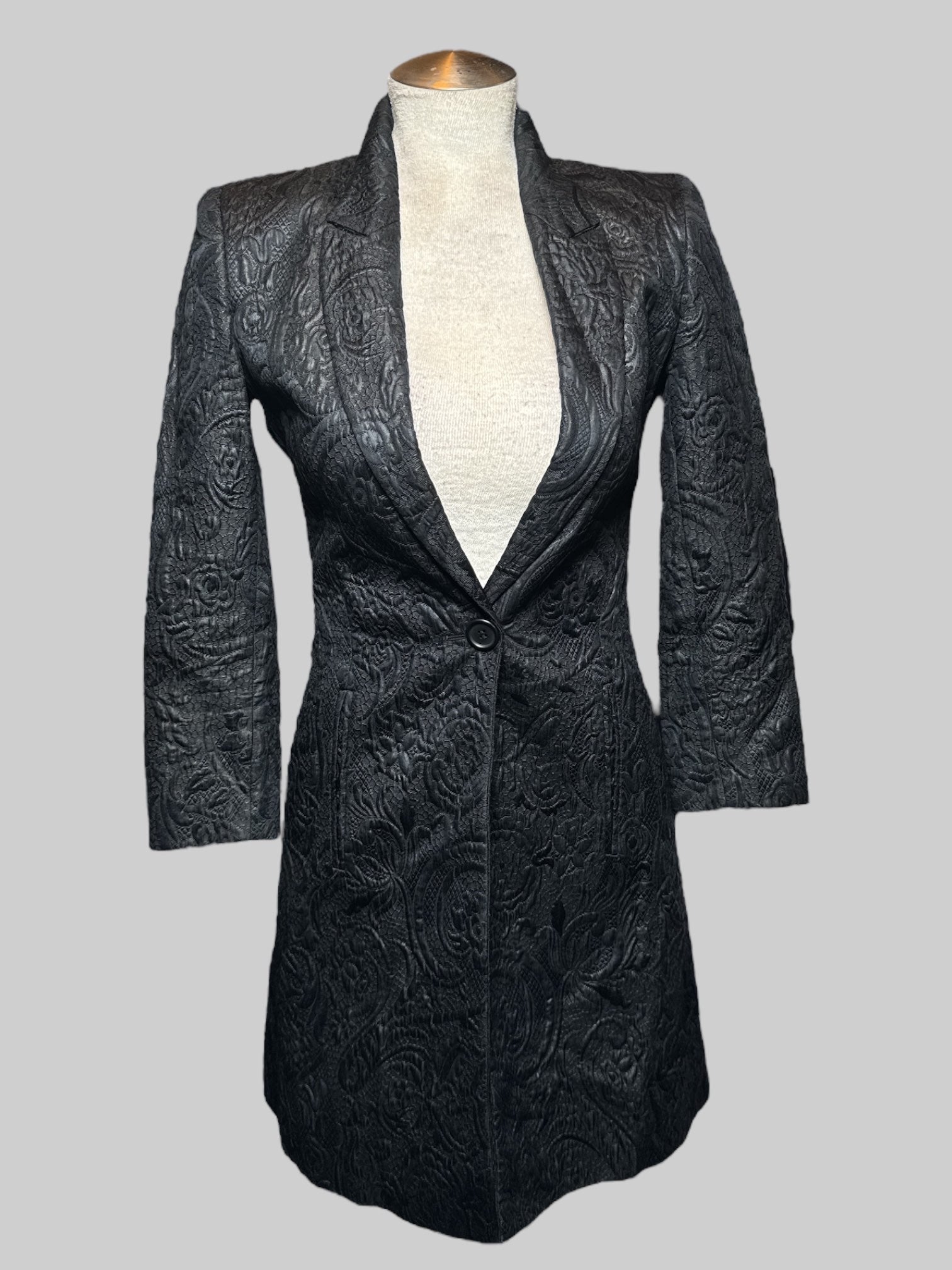 S vintage black coat with textured florals