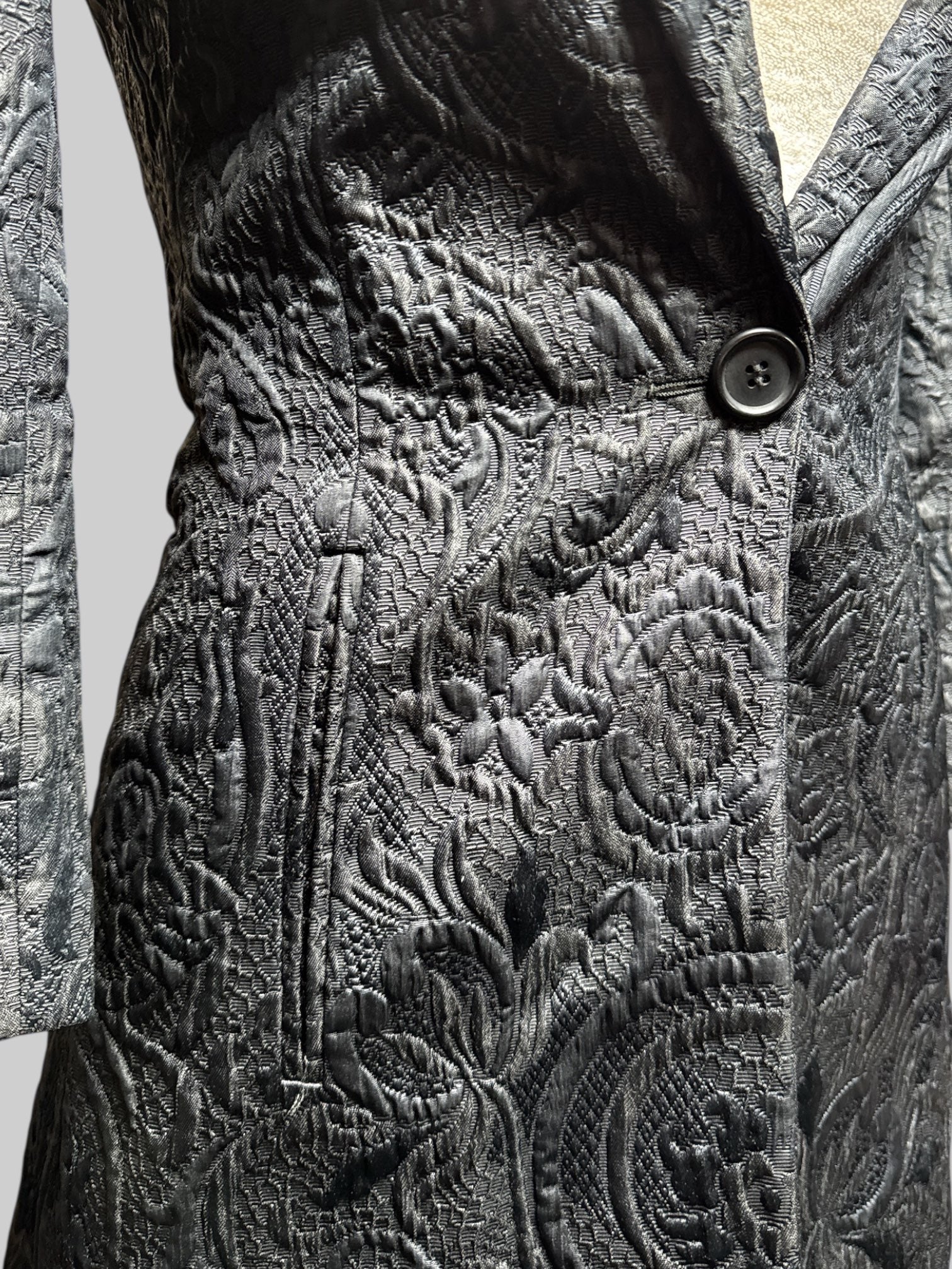 S vintage black coat with textured florals