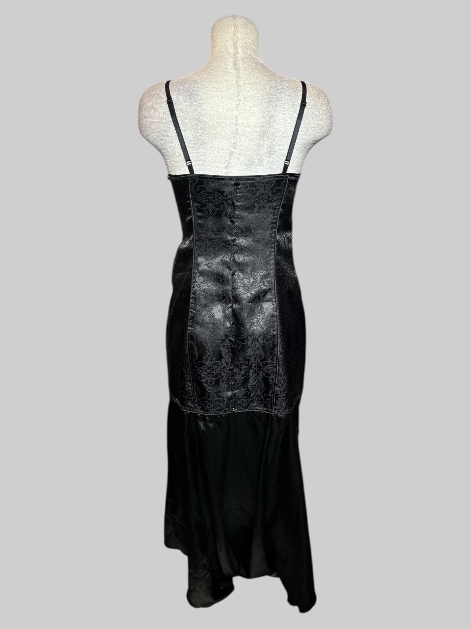 S vintage Lip Service black dress with floral pattern and buttons