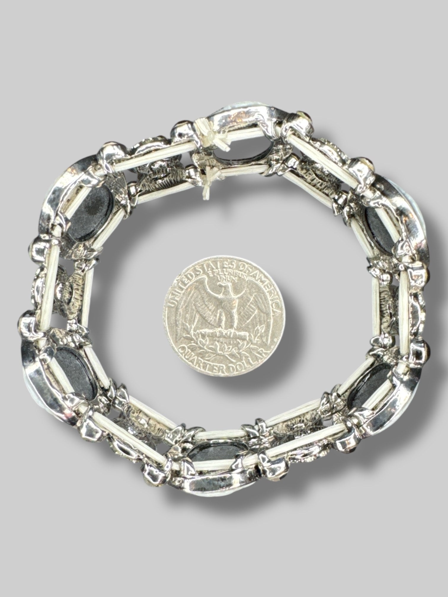 Silver and black cameo bracelet