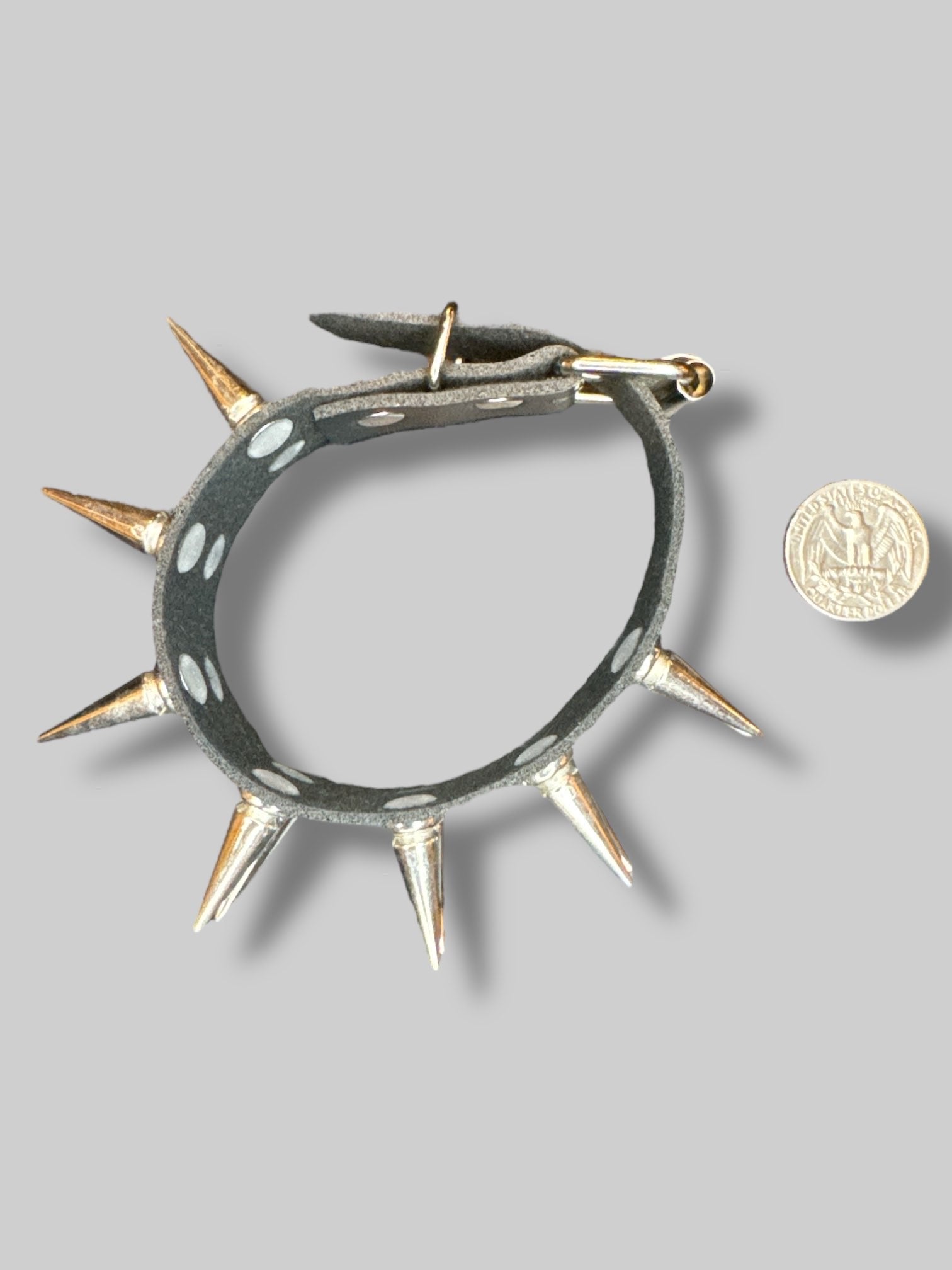 Black leather studded bracelet with buckle