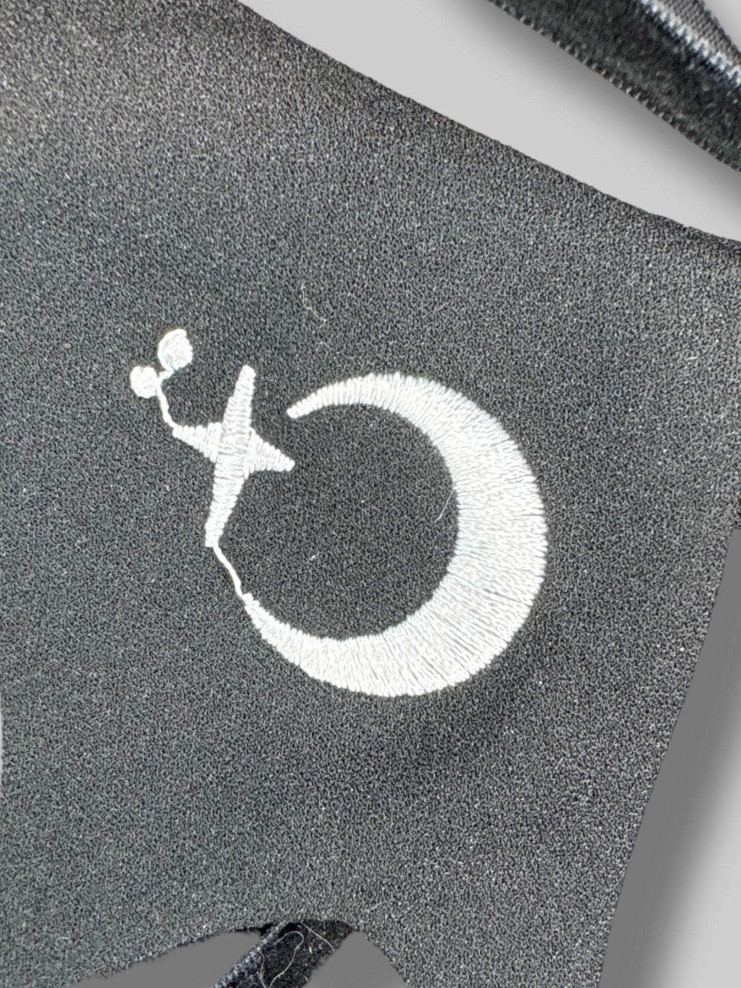 NWT black batwing shaped collar necklace with white moon and star embroidery, and Velvet bow on the front