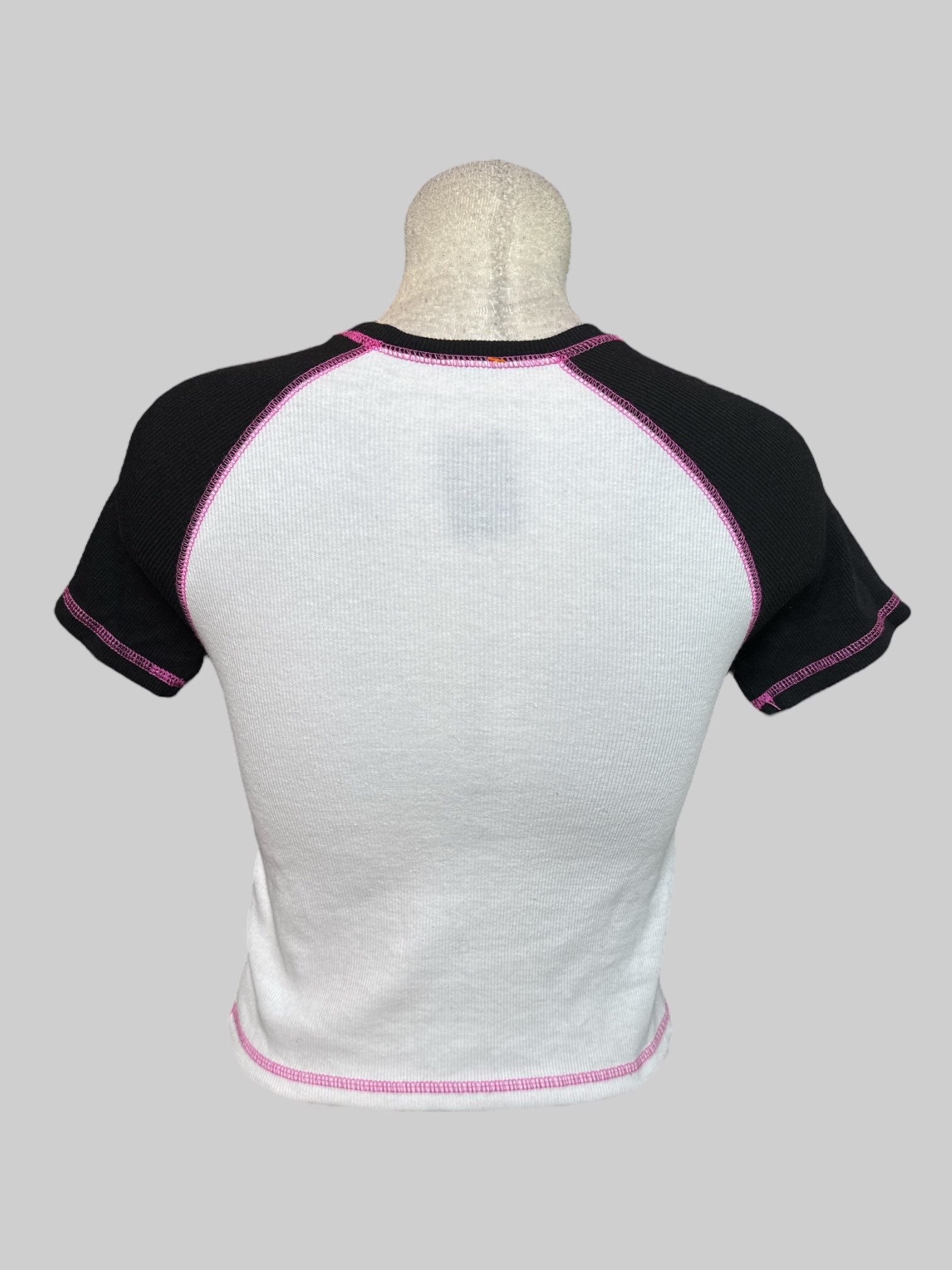 M black, white and pink cropped Monster High tee