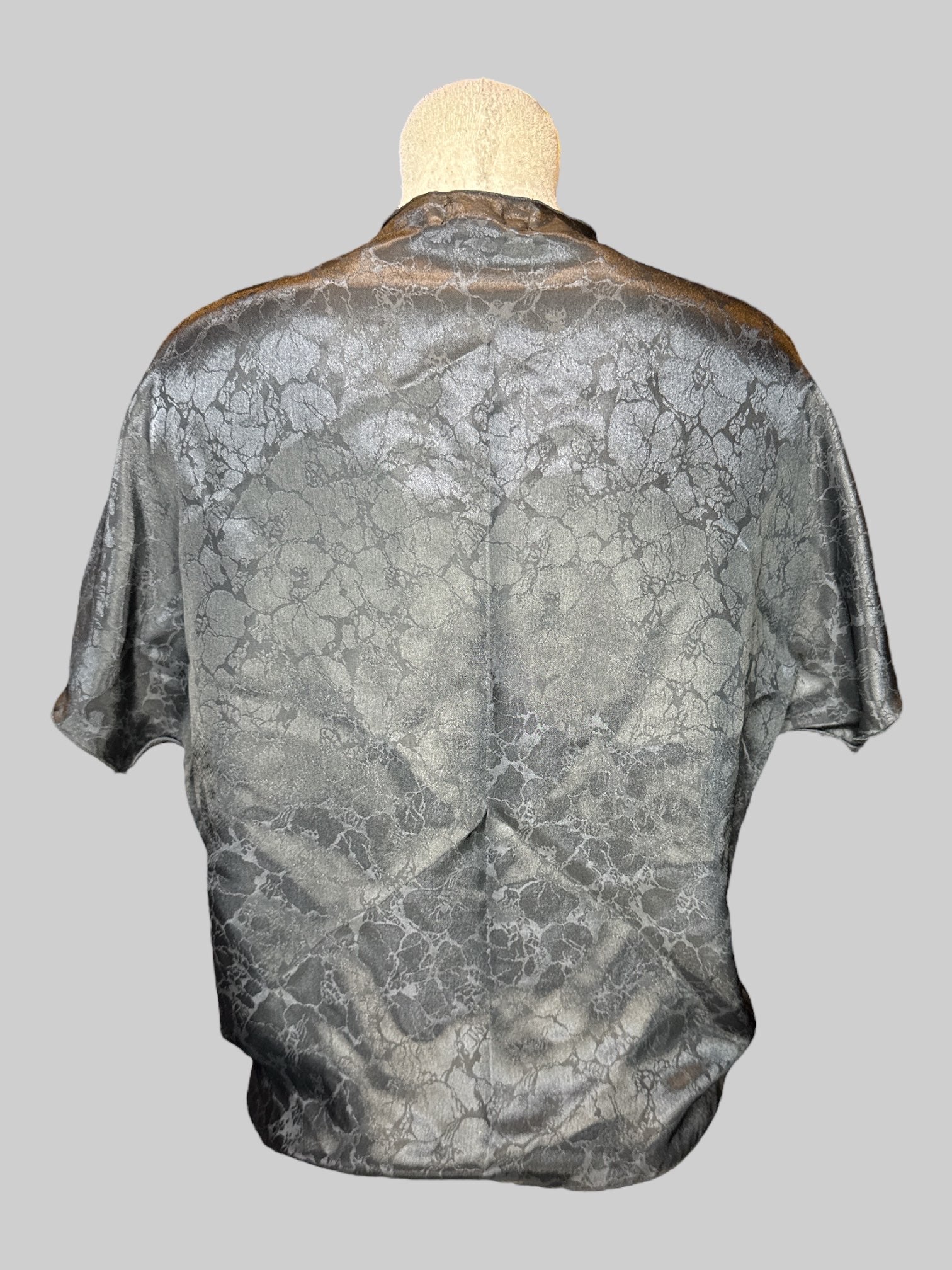 XL vintage black, short sleeve top with floral burnout, design, and tie on front
