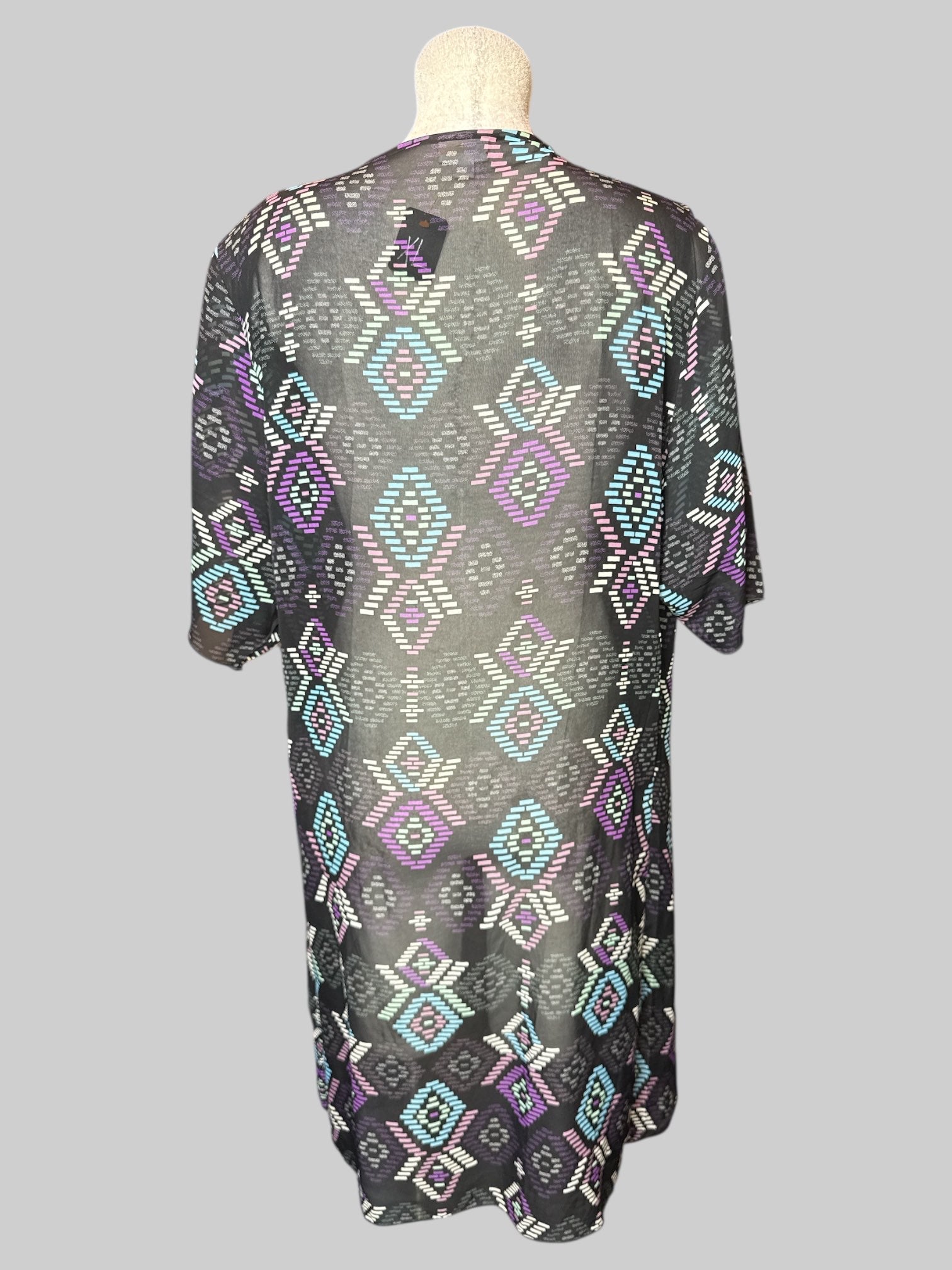XL black multicolor sheer cardigan with diamond designs