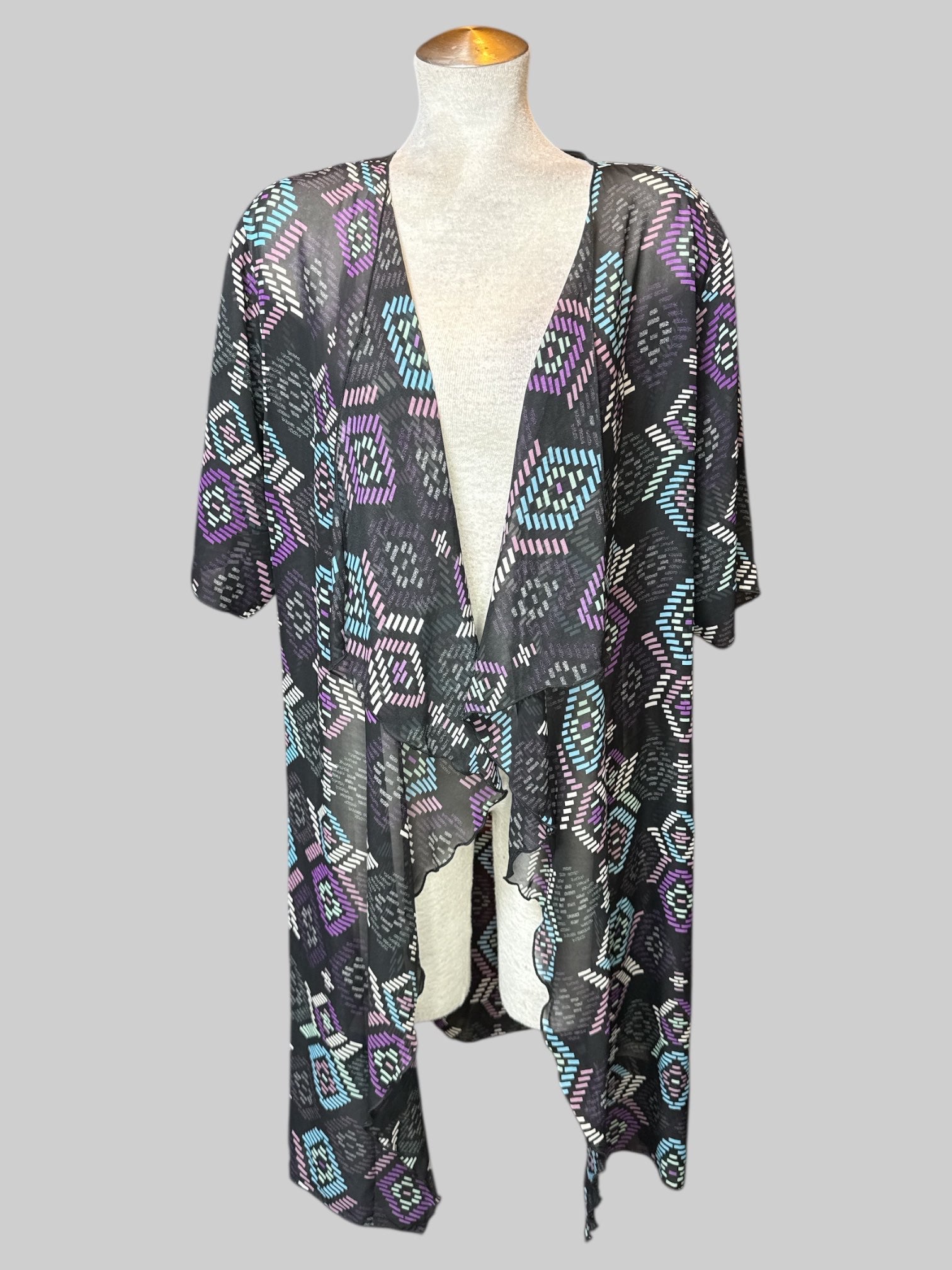 XL black multicolor sheer cardigan with diamond designs