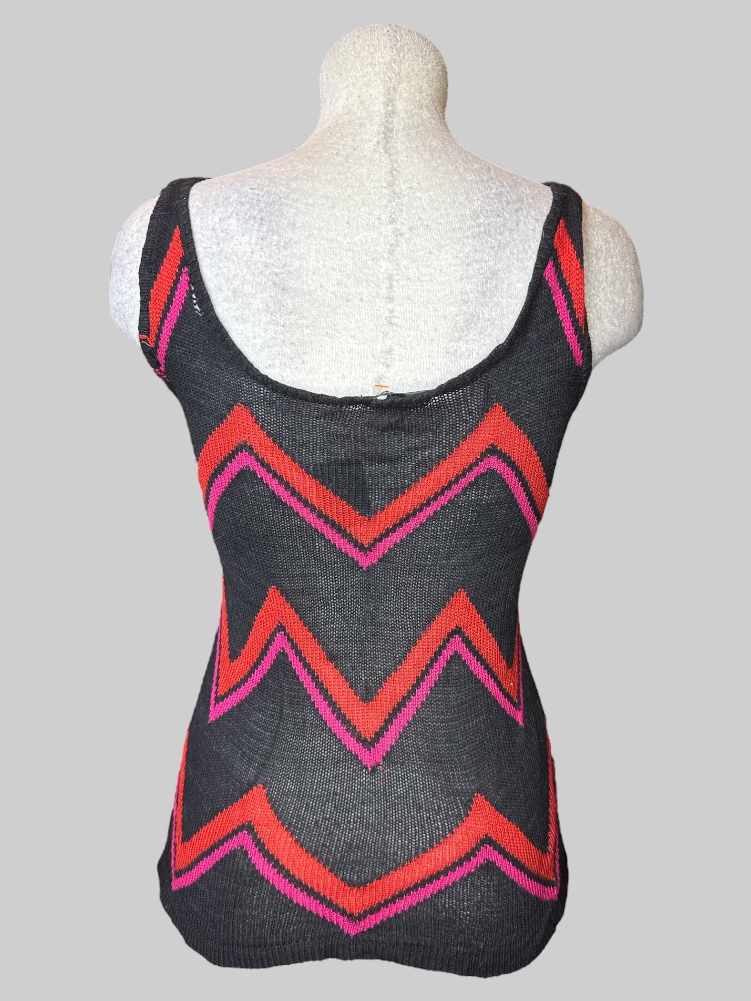 0X red, pink and black striped knit sleeveless top