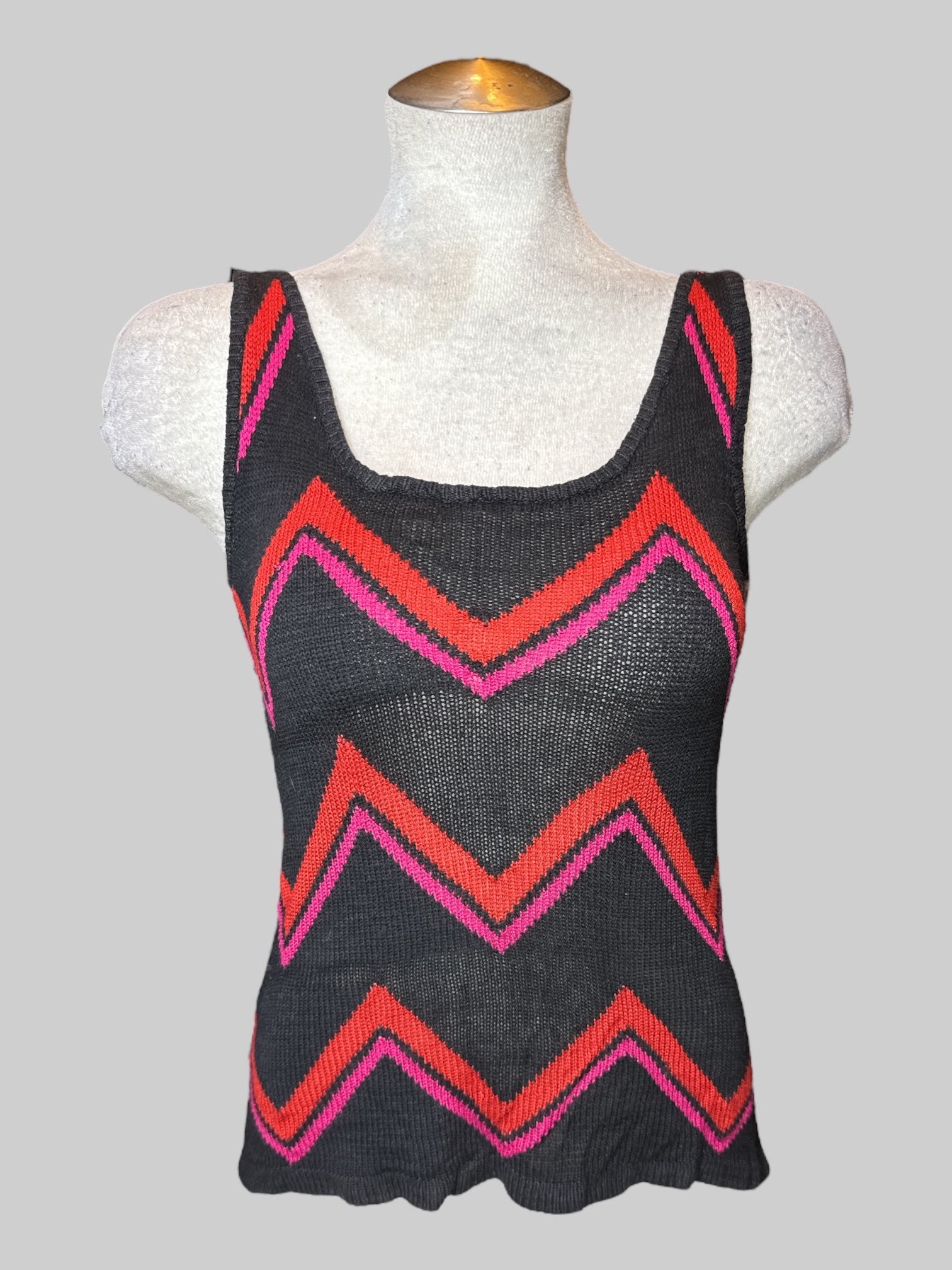0X red, pink and black striped knit sleeveless top