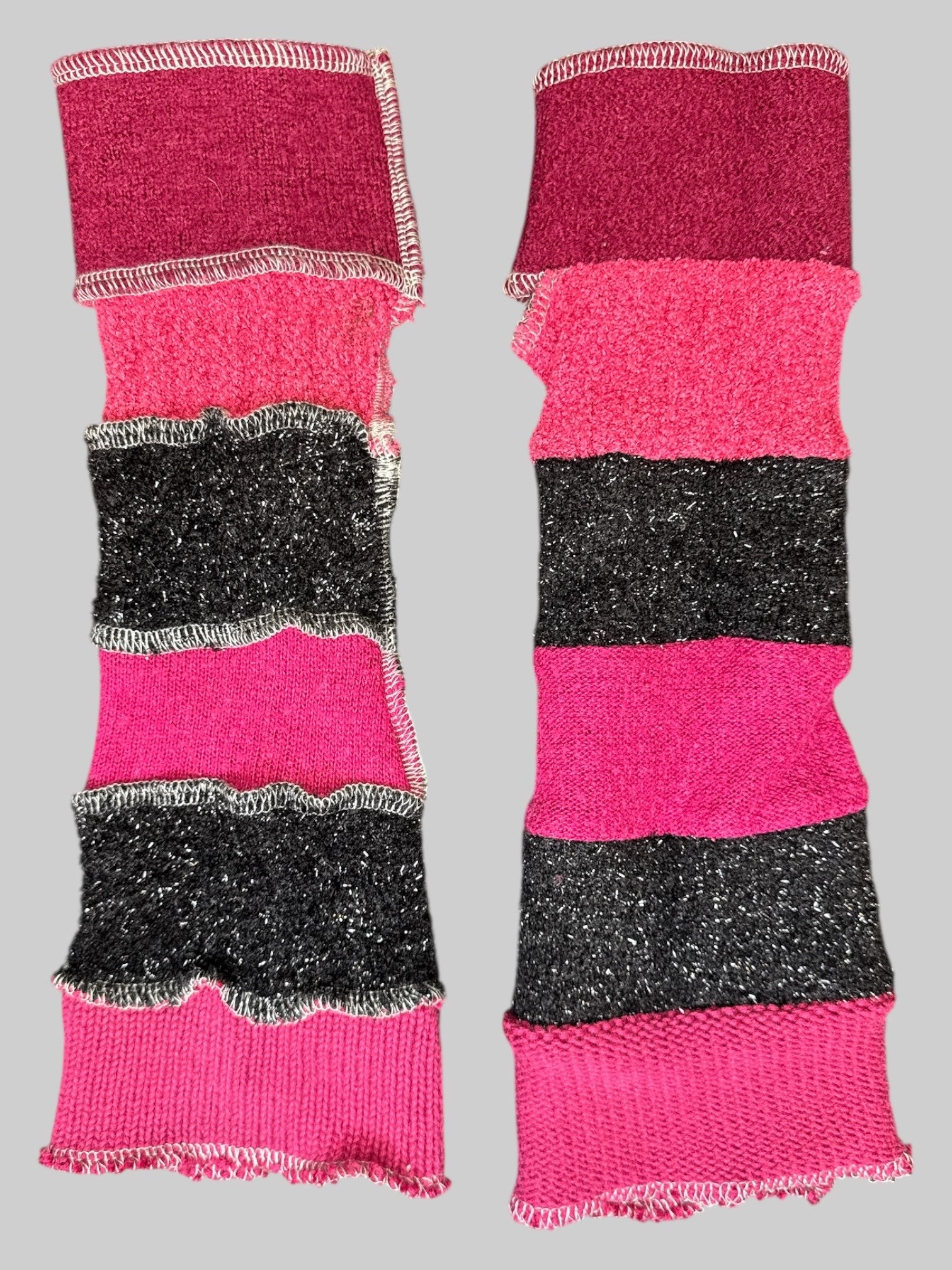 Pink, maroon, and black with silver tinsel arm warmers