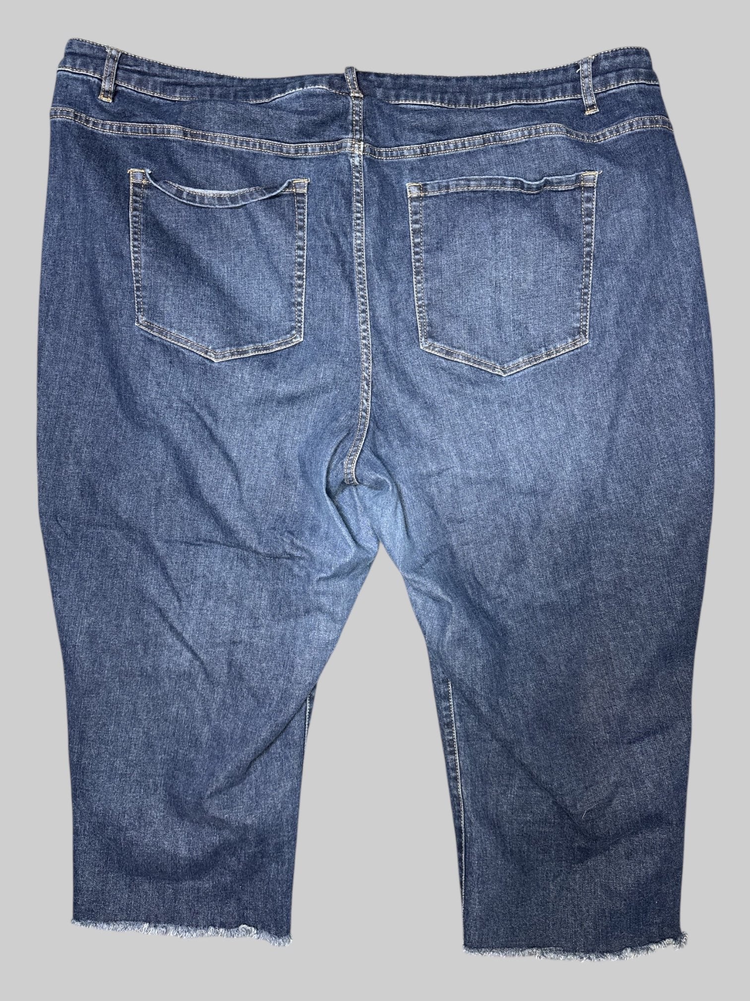 3X denim jeans with little metal studs on front, belt, loops, and pockets