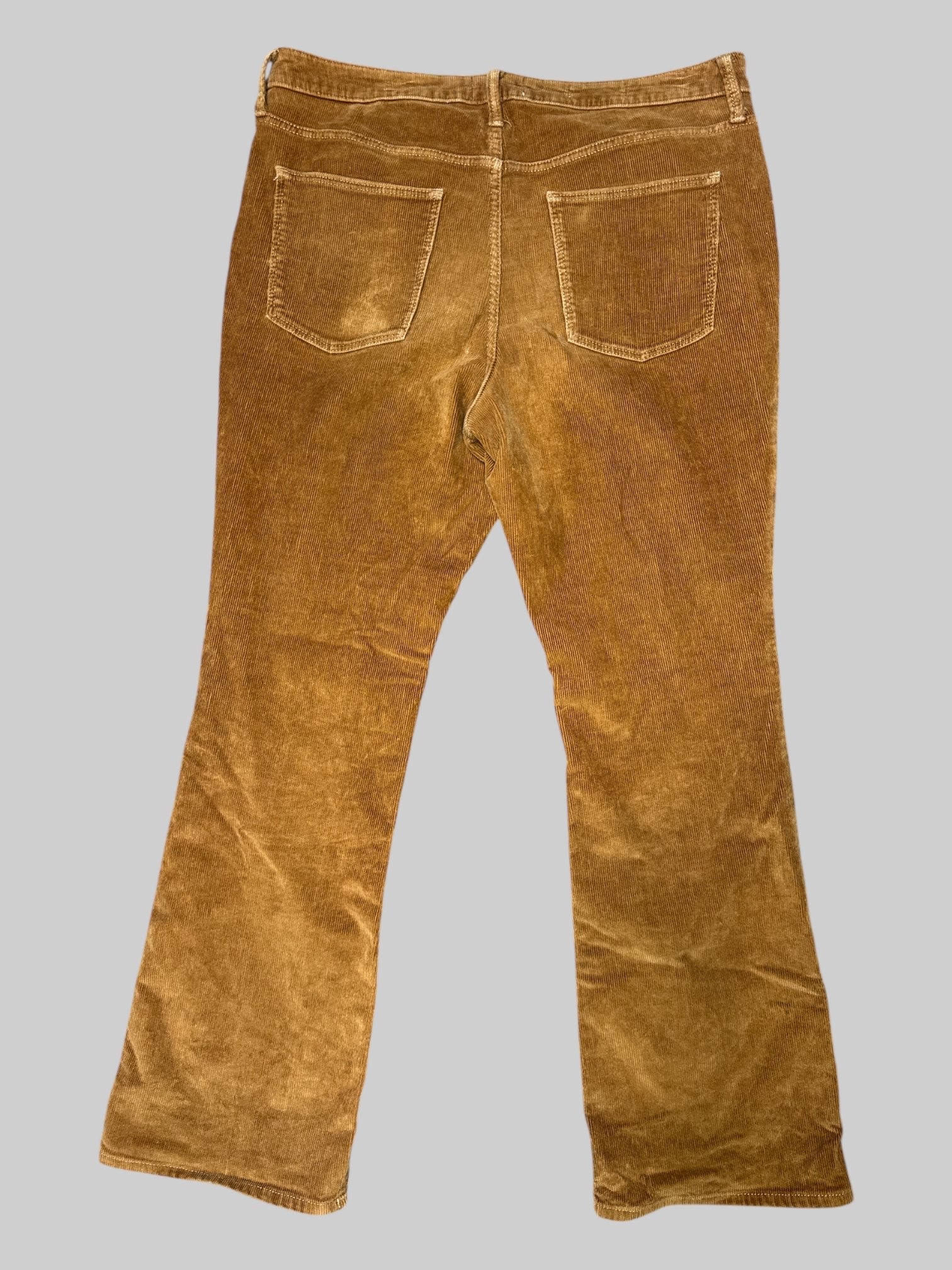 XL brown corduroy pants with belt, pockets, and slightly flared legs